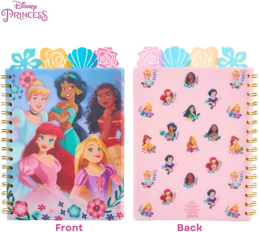 Innovative Designs Disney Princess Tab Journal Notebook for Kids, Spiral Bound, 96 Lined Pages, 8 x 7 inches