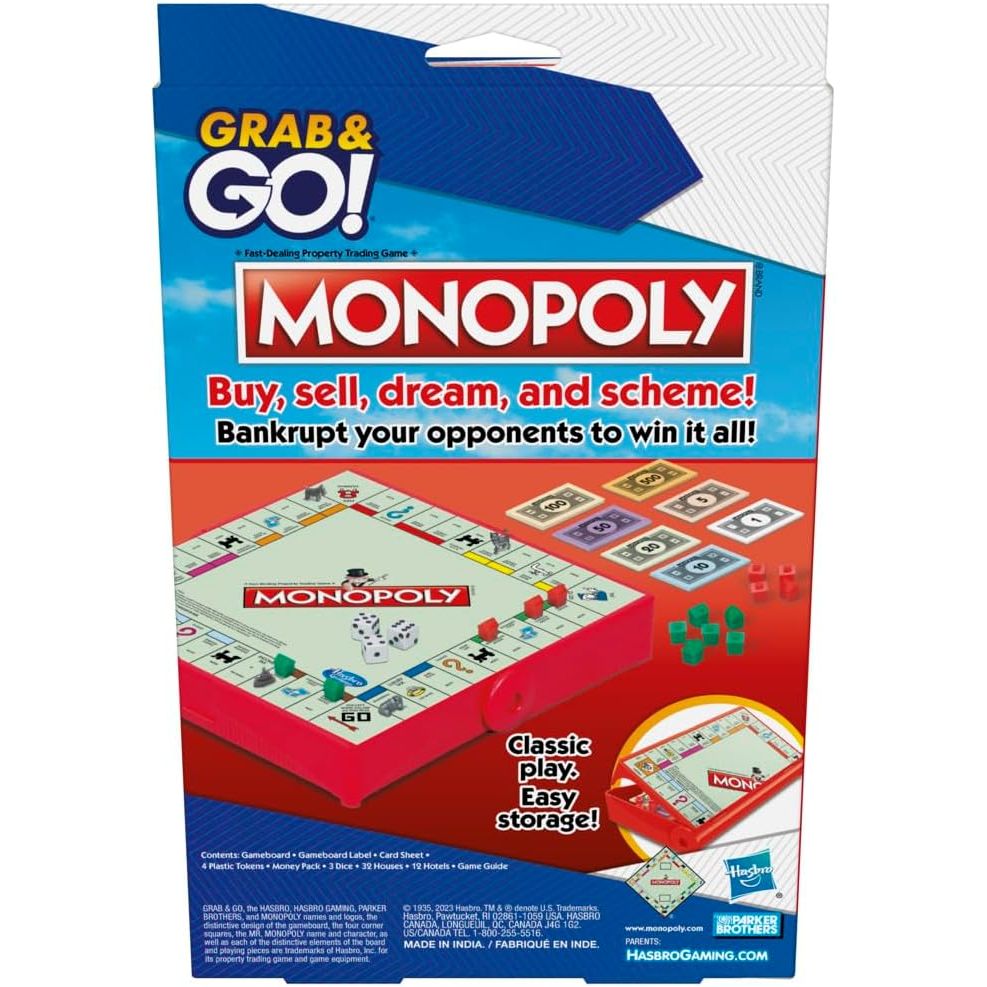 Monopoly Grab and Go Game for Ages 8 and Up, Travel Game for 2-4 Players