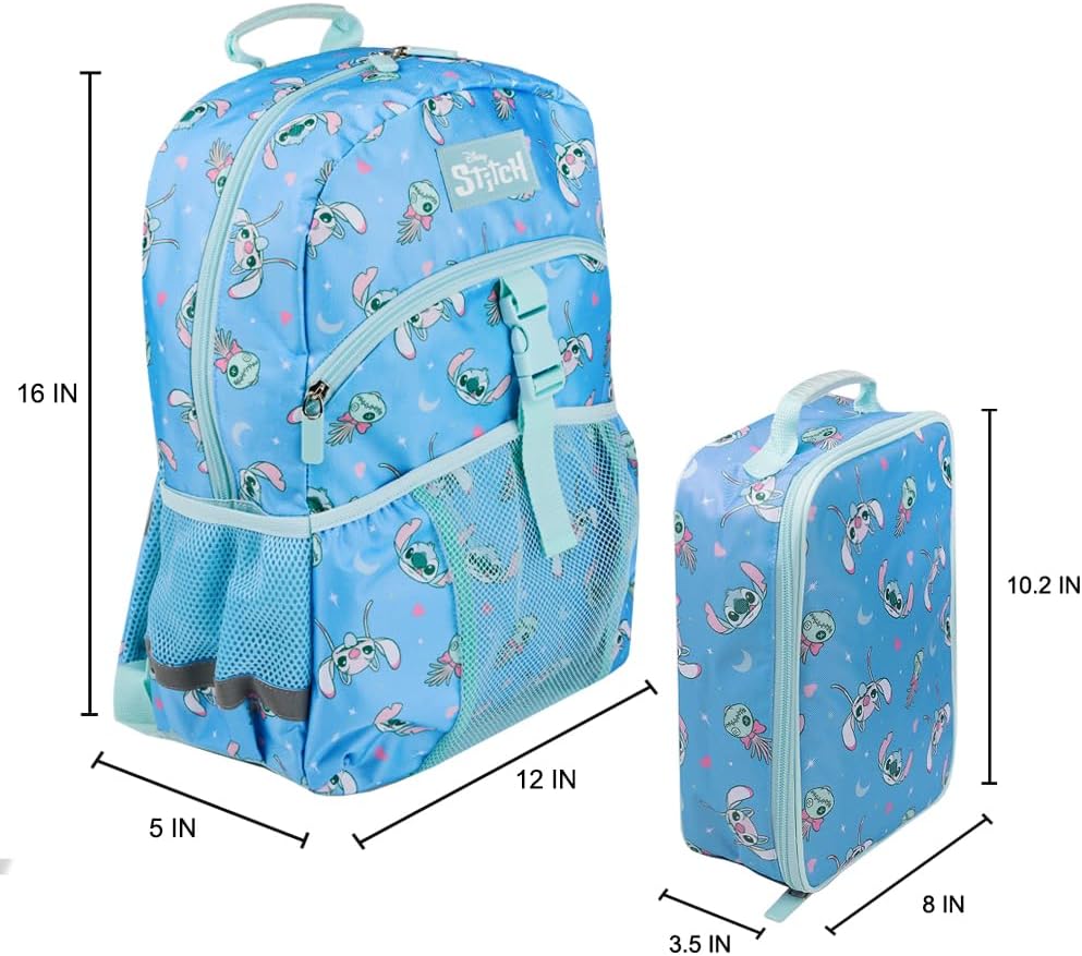 Bioworld Disney's Stitch 2-Piece 16" Premium Youth Backpack & Lunch Kit Set For Girls