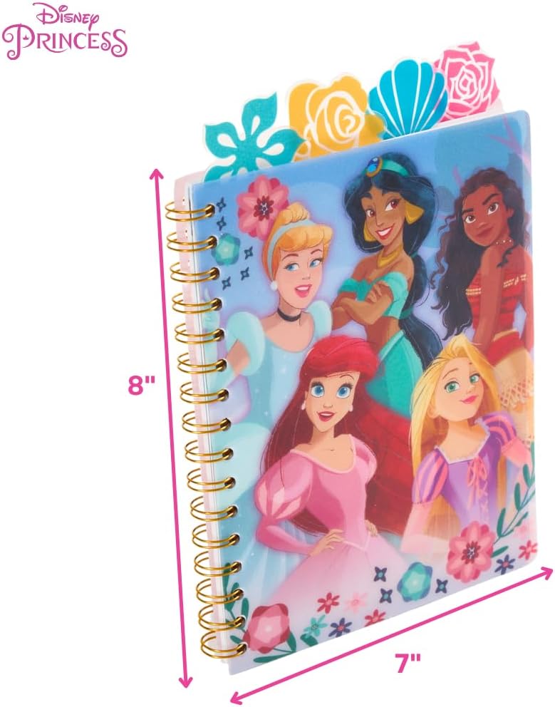 Innovative Designs Disney Princess Tab Journal Notebook for Kids, Spiral Bound, 96 Lined Pages, 8 x 7 inches