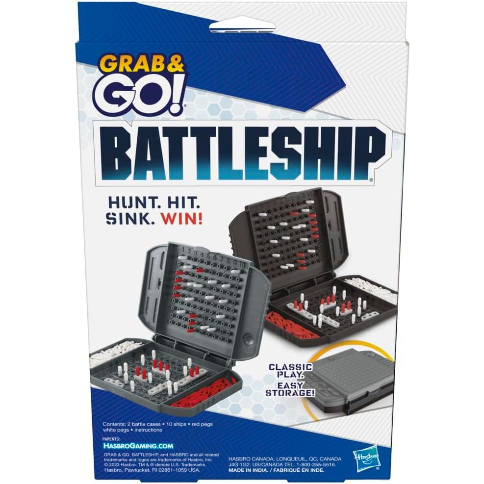 Battleship Grab and Go Game for Ages 7 and Up, Portable for 2 Players, Travel Play for Kids