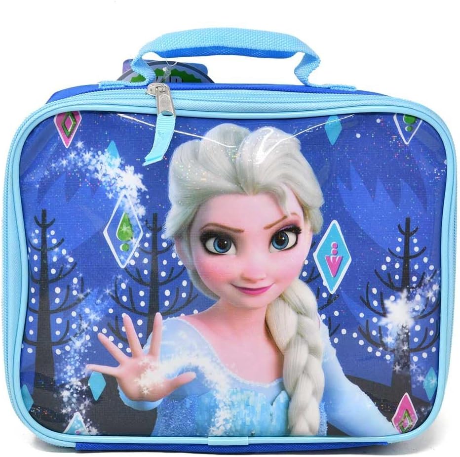 Bioworld Kids Insulated Lunch Bag with Handle – Frozen Elsa Rectangle Lunch Bag – Reusable Soft Cooler Lunch Box for Boys & Girls, School, Daycare & Travel