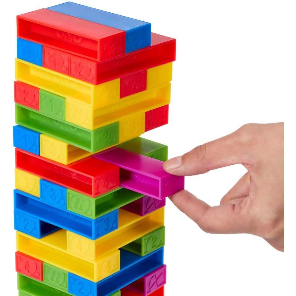 Mattel Games UNO Stacko Game for Kids & Family with 45 Colored Stacking Blocks & Loading Tray, Build & Play, Game Nights & Parties