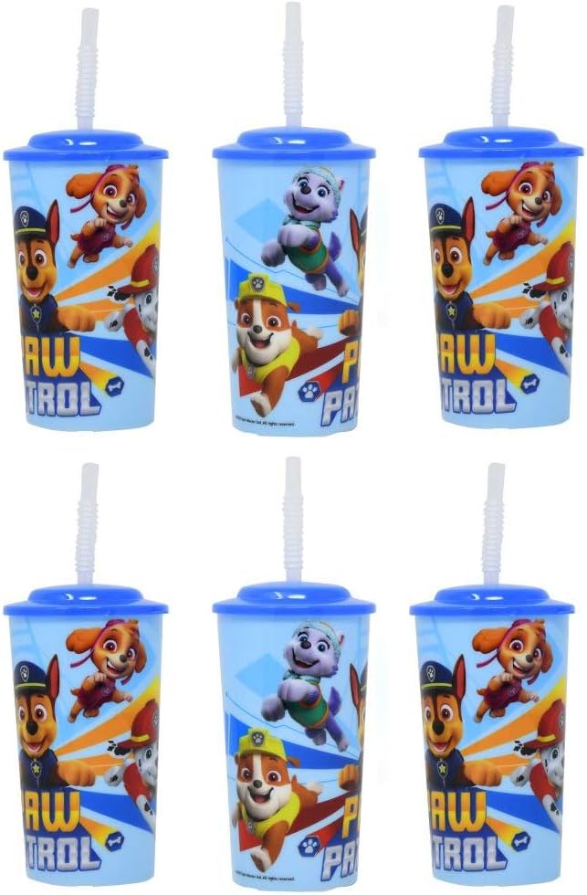 6-Pack Paw Patrol 16oz Reusable Sports Tumbler Drinking Cups with Lids & Straws
