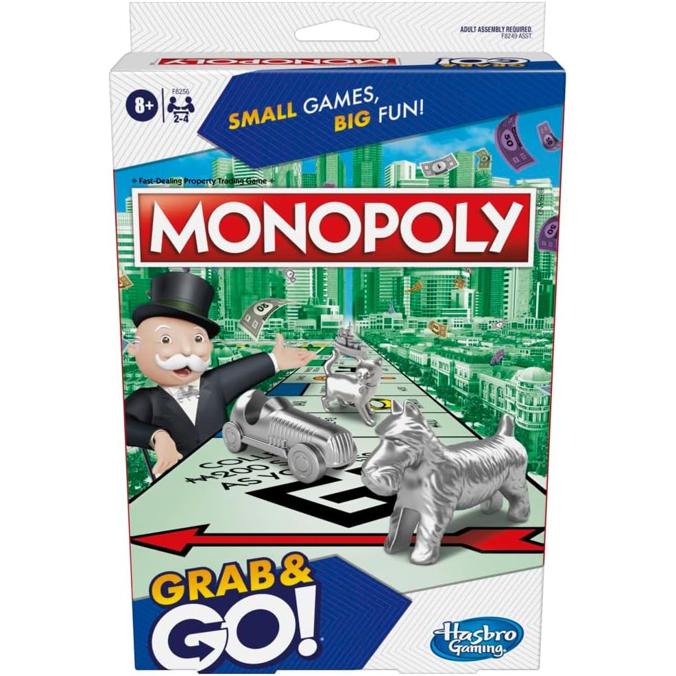 Monopoly Grab and Go Game for Ages 8 and Up, Travel Game for 2-4 Players