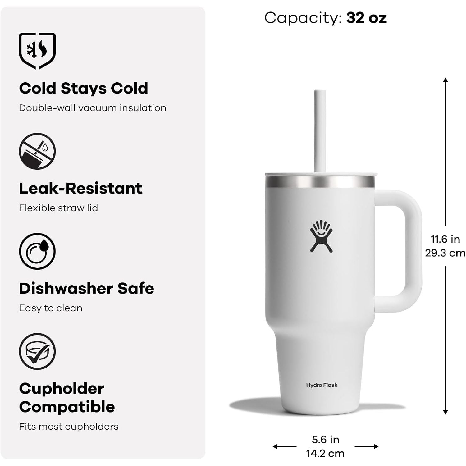 Hydro Flask Travel Tumbler with Handle, Lid and Straw - Insulated Stainless Steel in 32 Oz Agave