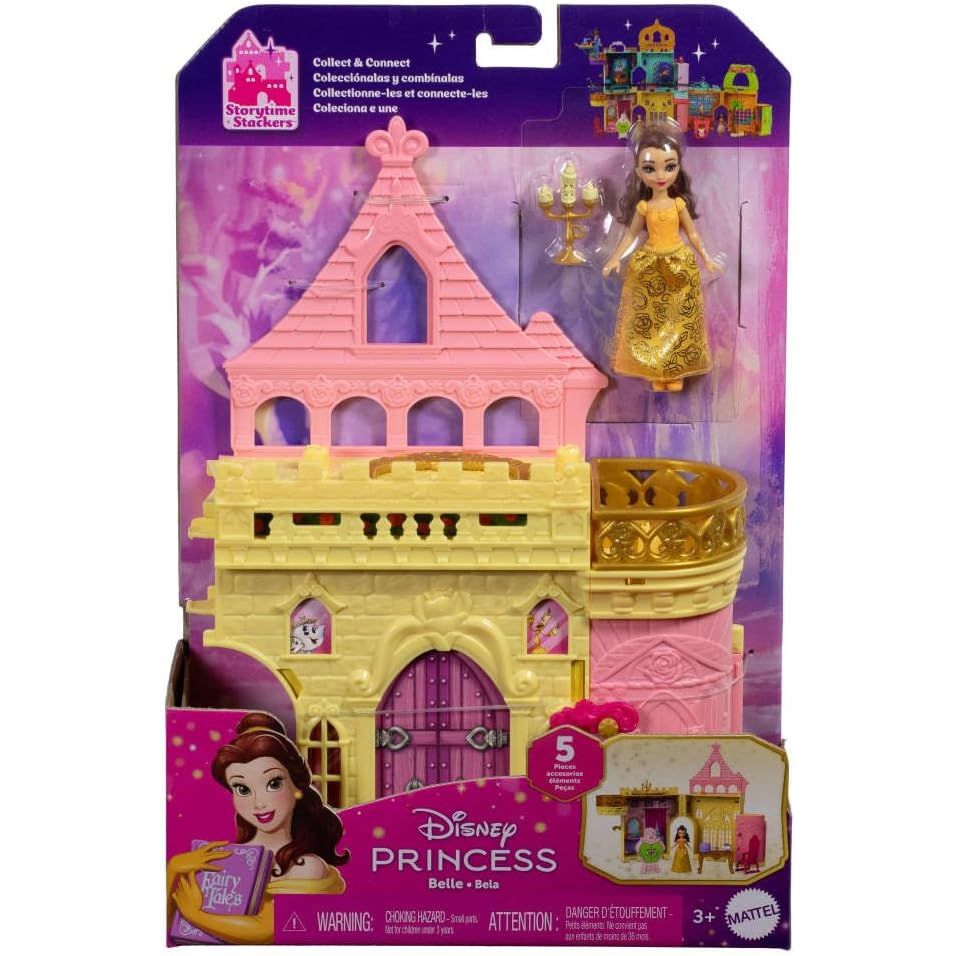 Mattel Disney Princess Toys, Storytime Stackers Belle's Castle, Stackable Doll House with Small Doll & 9 Pieces, Inspired by The Disney Movie