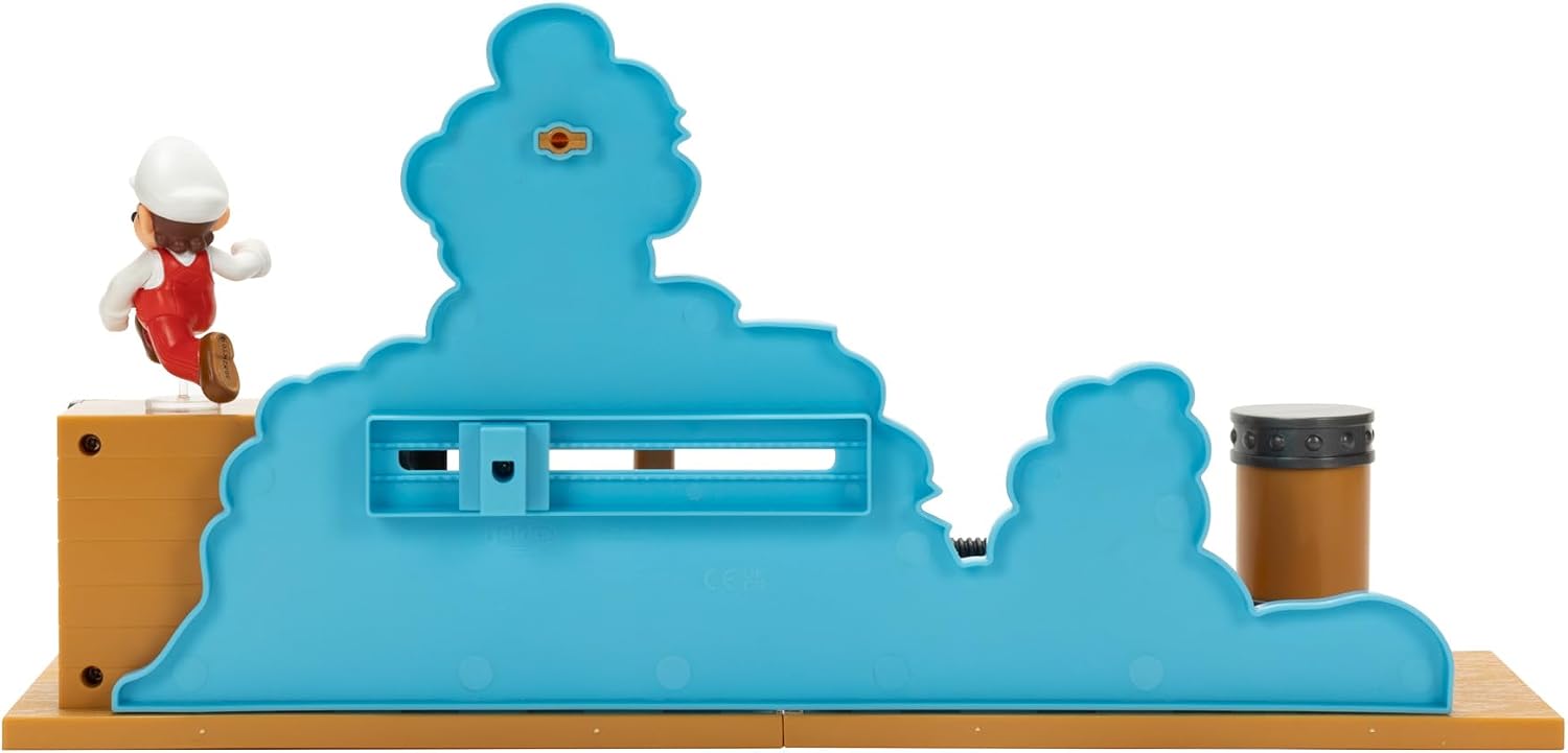 Super Mario Deluxe 2.5in Bowser's Air Ship Playset with Fire Mario Action Figure, Rope Ladder and Screw-Bolt Obstacles