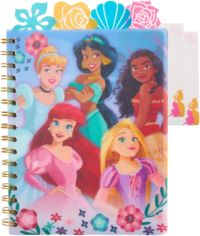 Innovative Designs Disney Princess Tab Journal Notebook for Kids, Spiral Bound, 96 Lined Pages, 8 x 7 inches