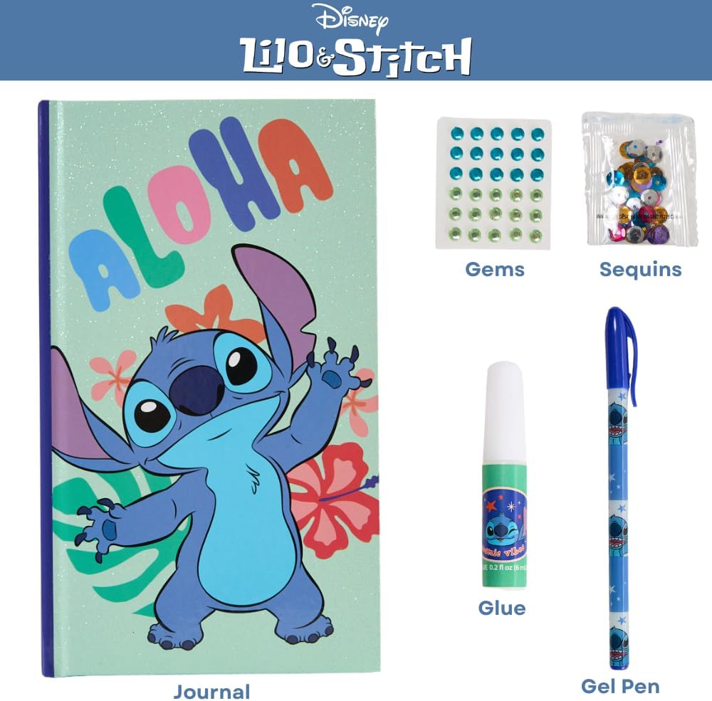 Innovative Designs Disney Stitch Sparkle Journal Set for Kids, Journal Kit with Stickers and Gems