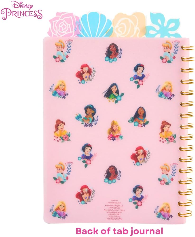 Innovative Designs Disney Princess Tab Journal Notebook for Kids, Spiral Bound, 96 Lined Pages, 8 x 7 inches