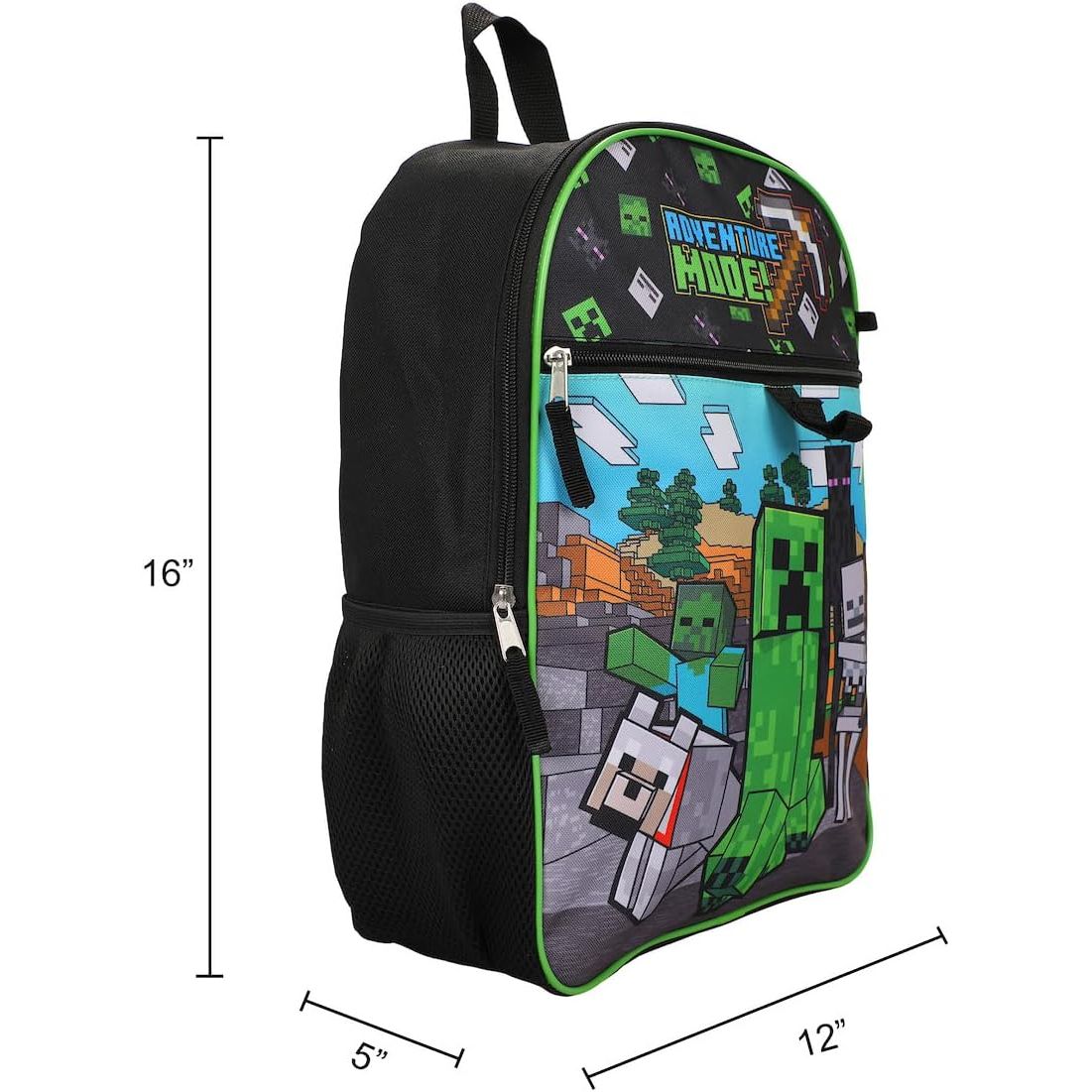 BIOWORLD Unisex Minecraft Adventure Mode 5-Piece Backpack set (Little Kid/Big Kid), Green, One size