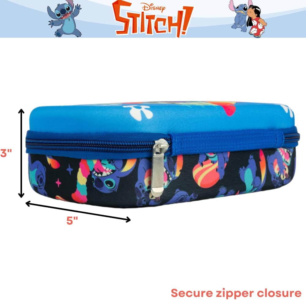 Innovative Designs Disney Stitch Pencil Case Set with Stickers and Gel Pens for Kids, Molded with Zip Closure, Blue