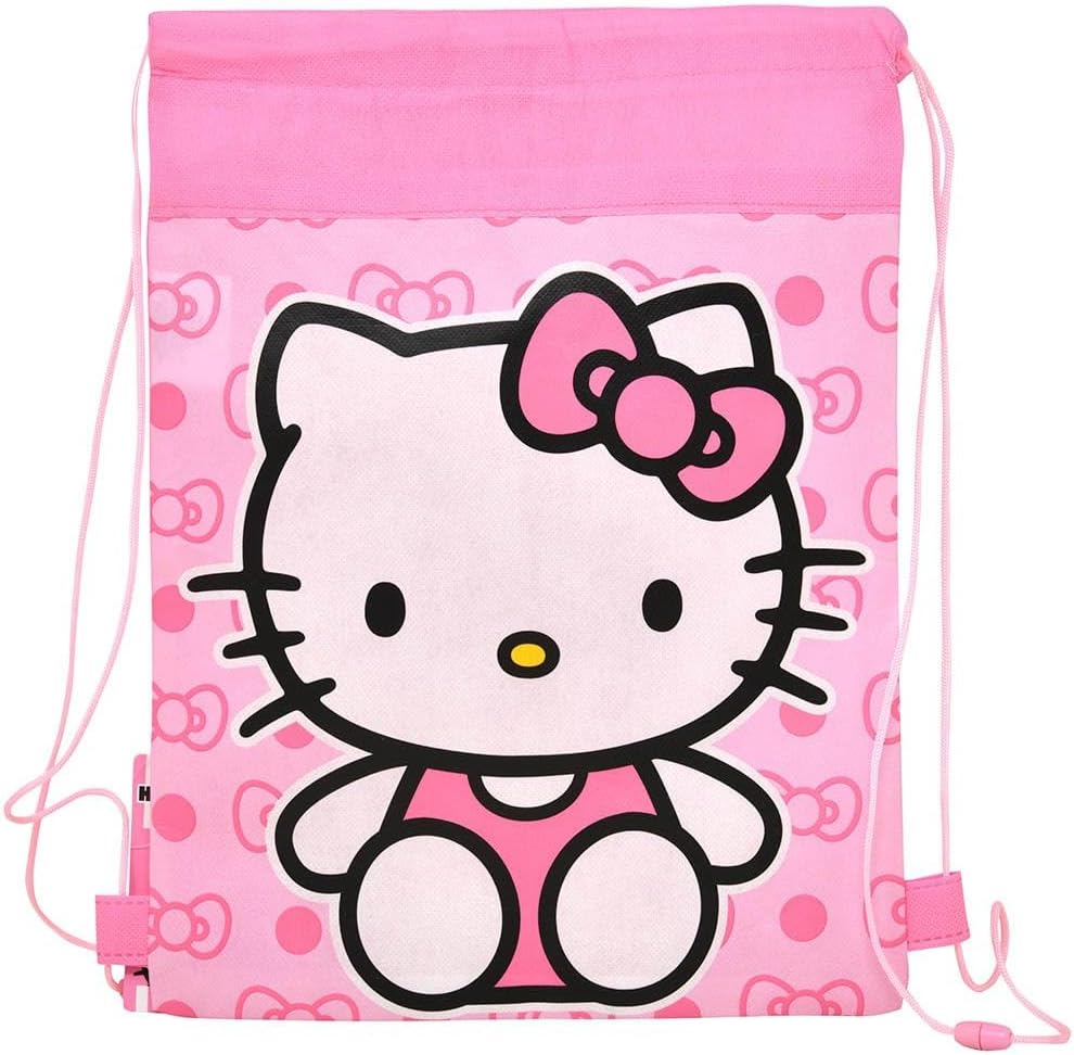 Hello Kitty Drawstring Bag, Pink with Bow Pattern, Non-Woven Fabric