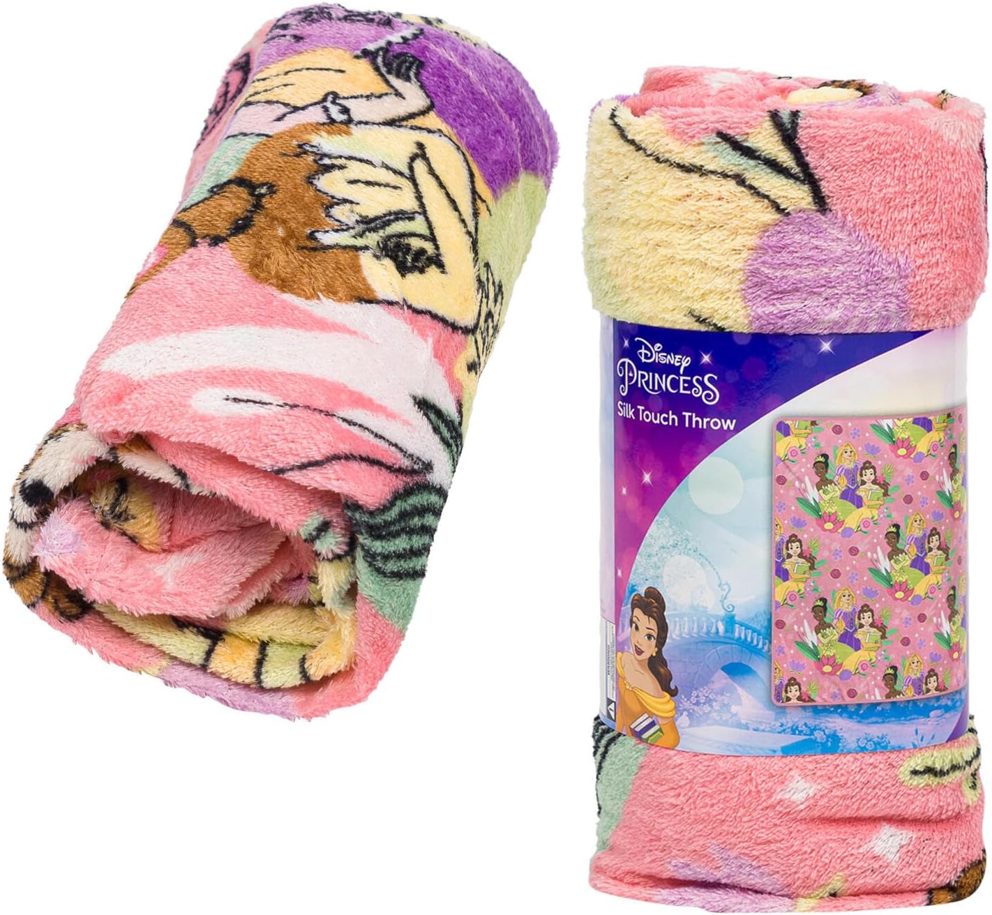 Northwest Disney Princess Kids' Bed Silk Throw Blanket 40" x 50", Single, Pink