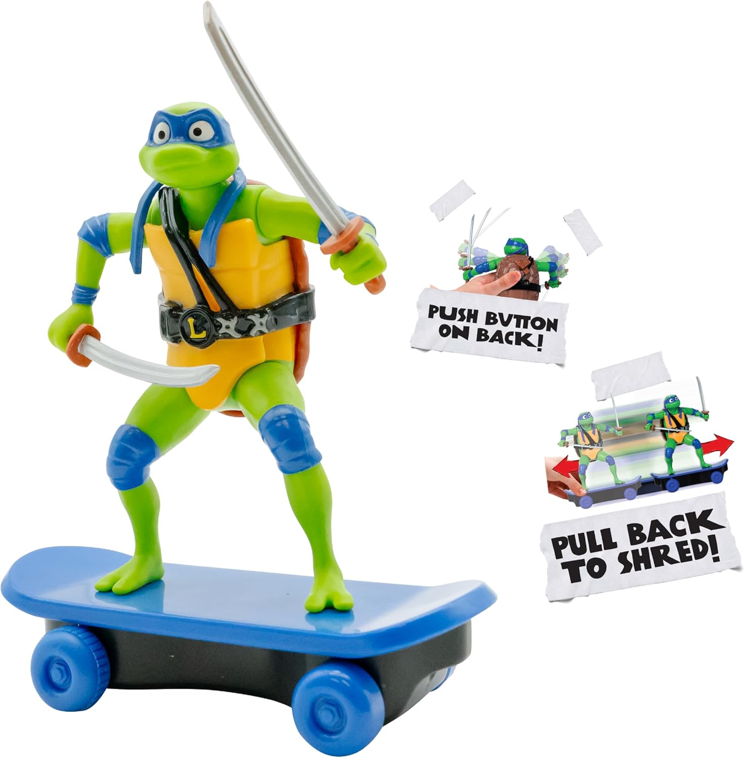 Teenage Mutant Ninja Turtles 5" Sewer Shredders Leonardo Movie Edition, Ages 3+, Pretend Play Toy Figure Playsets, Shred and Battle with TMNT Skate Toy!