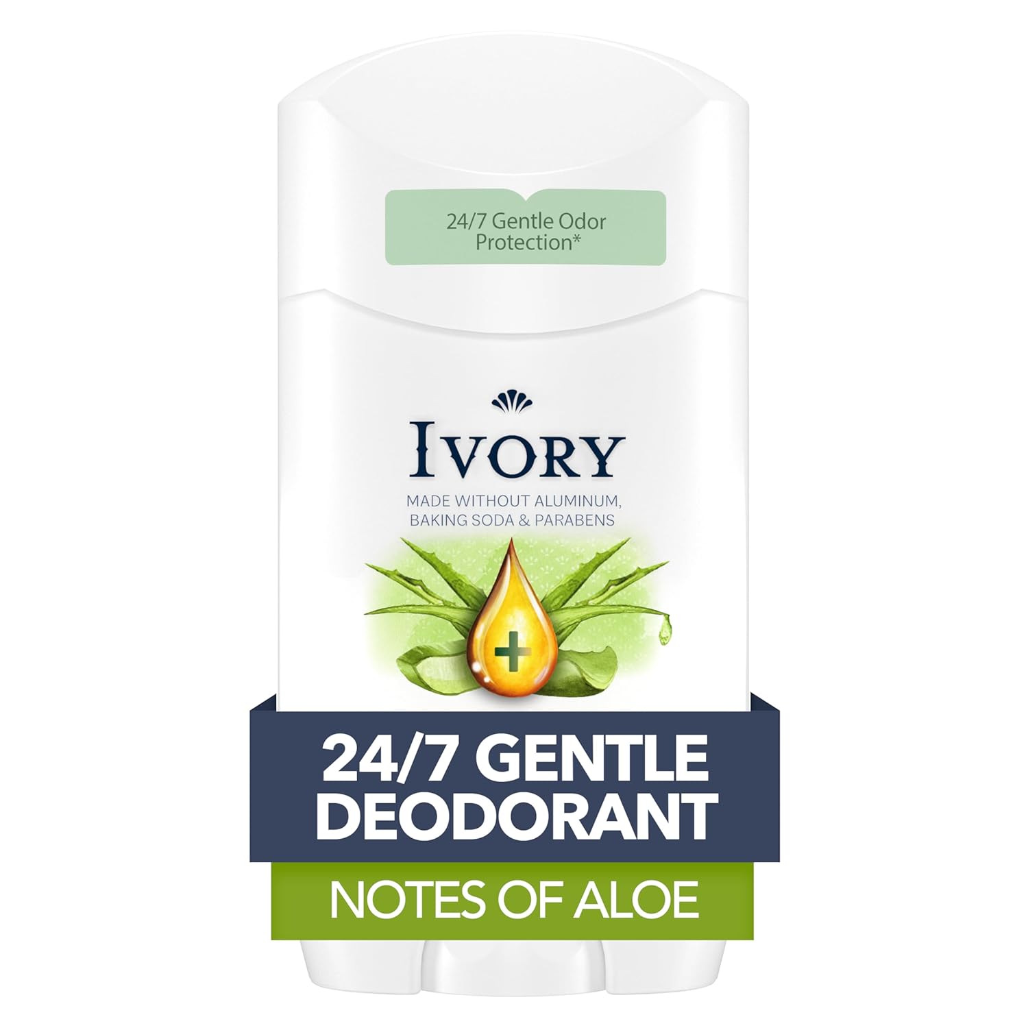 Ivory Aluminum Free Deodorant, Notes of Aloe, 24hr Gentle Deodorant, Dermatologist Tested, Baking Soda Free, Paraben Free, 2.4 oz