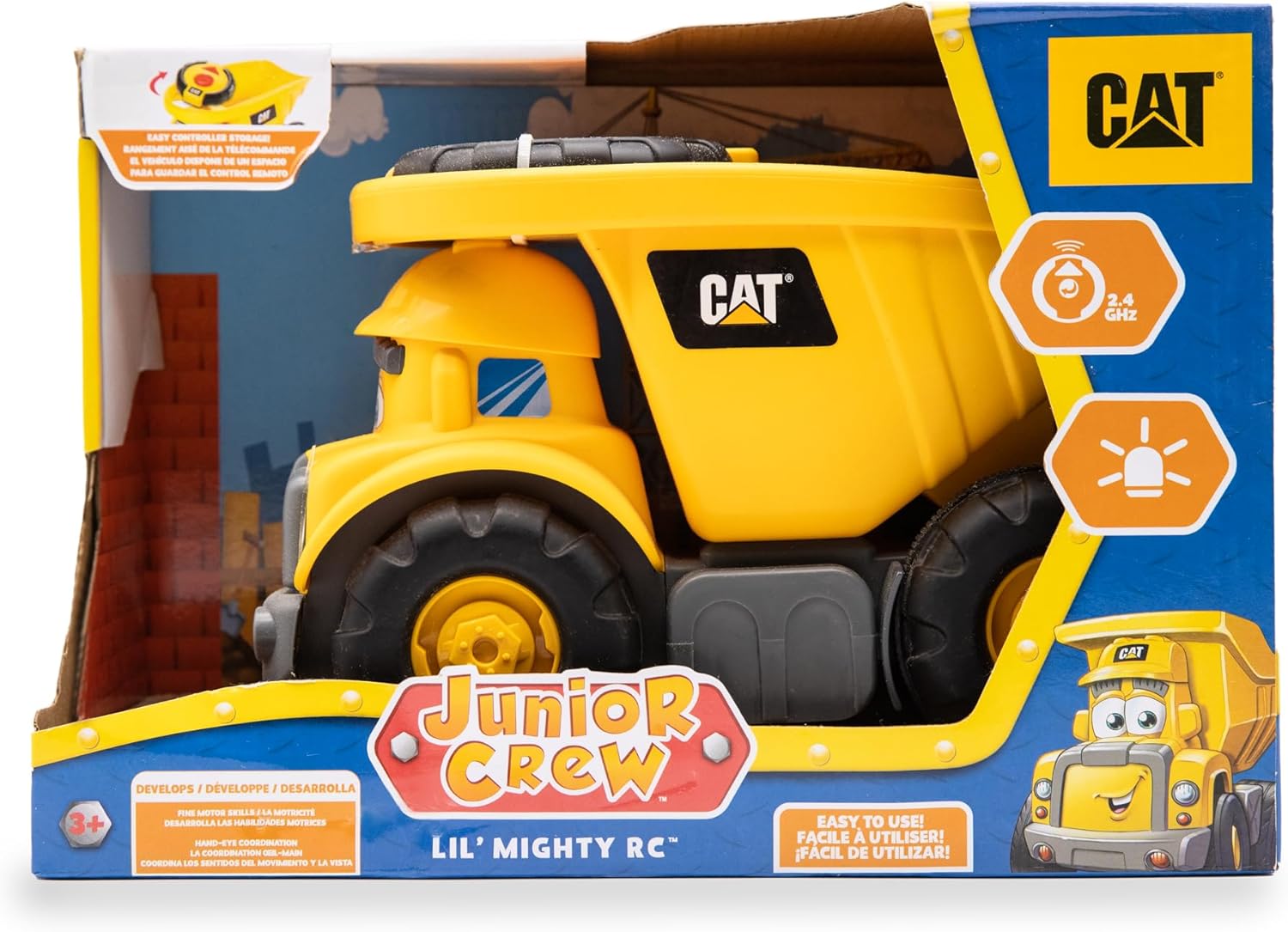 CAT Construction Toys, Junior Crew Lil' Movers Remote Control Truck, RC Car + Dump Truck, Working Headlights, with Child Friendly Controller