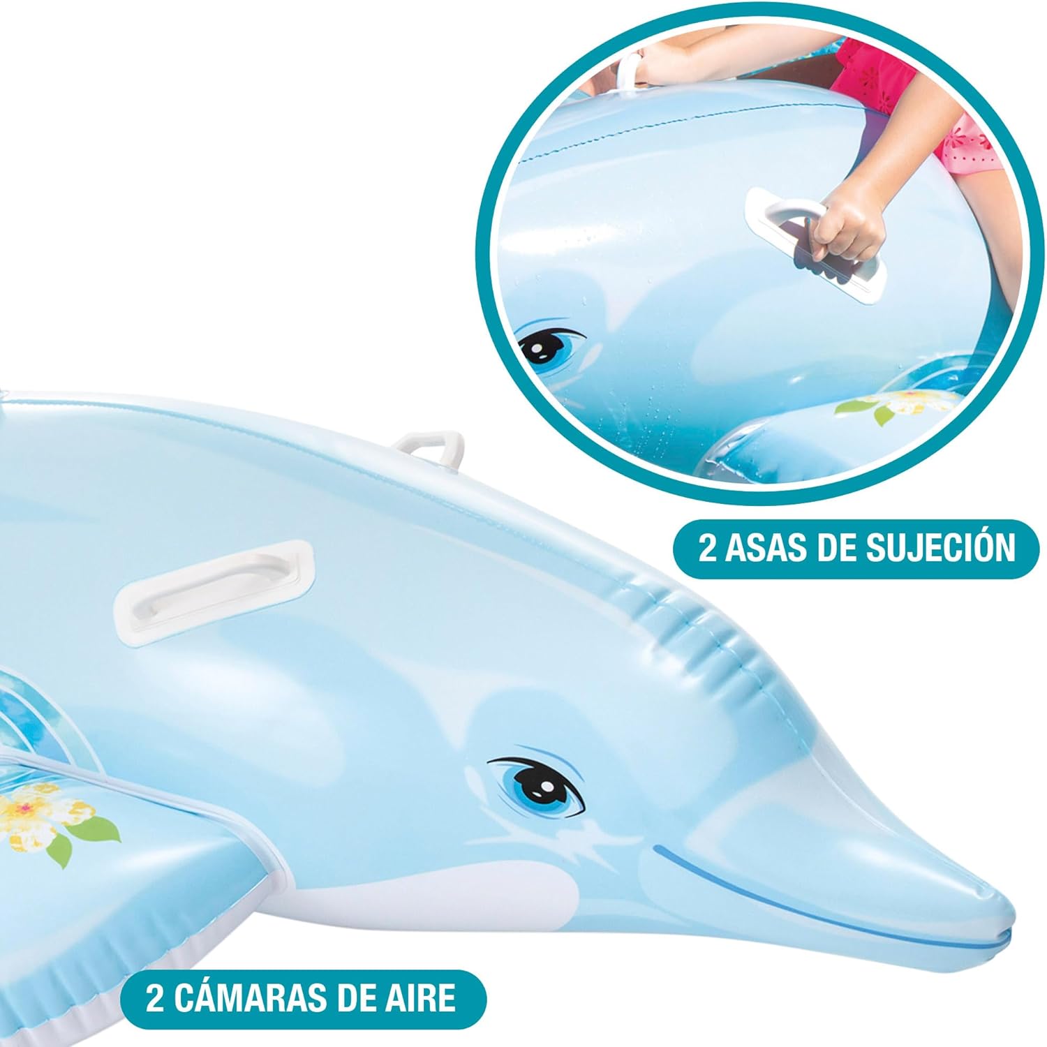 Intex Childrens Inflatable Ride On Lil Dolphin Swimming Pool Fun Accessory, Lite Blue