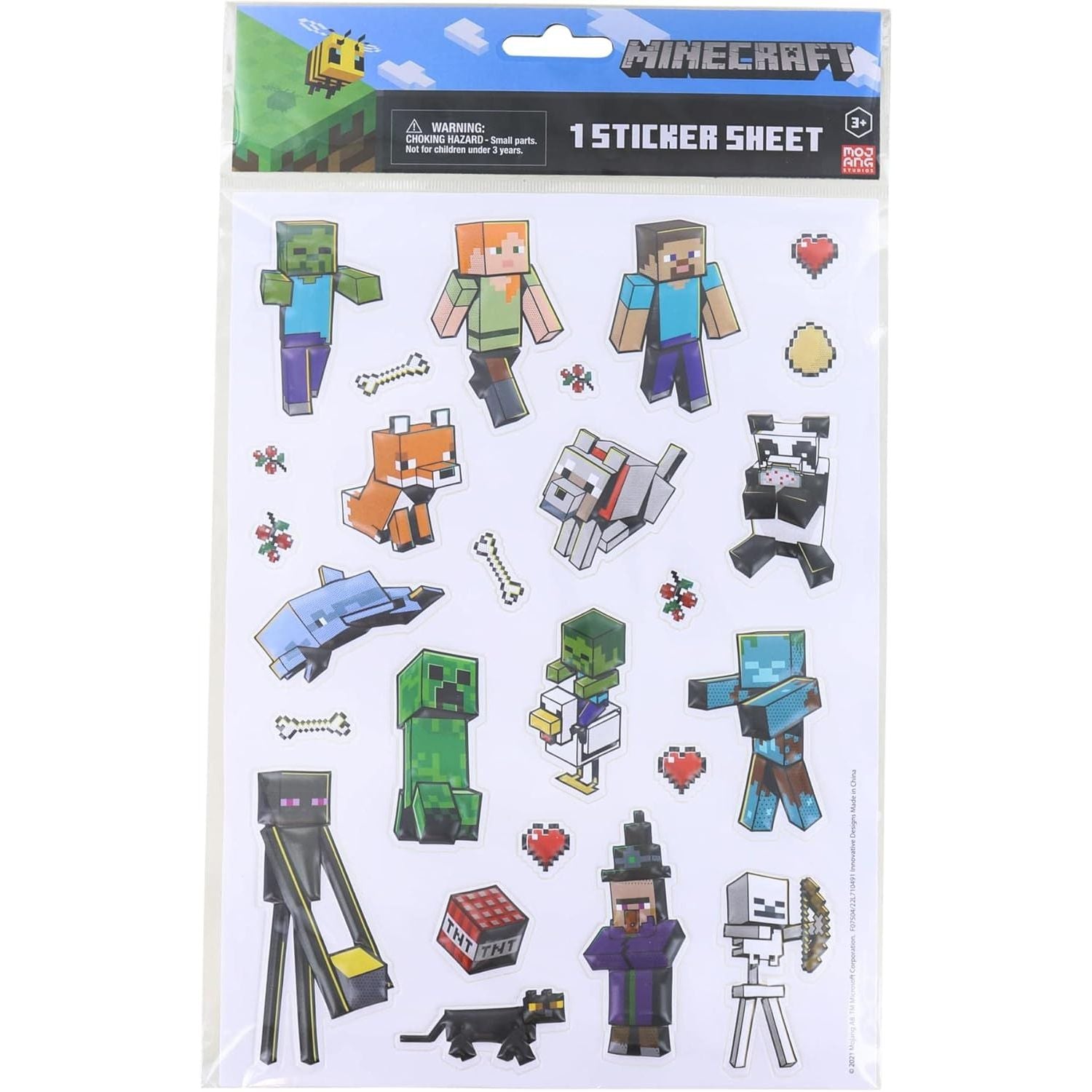 Minecraft Raised 3D Stickers | One Sheet