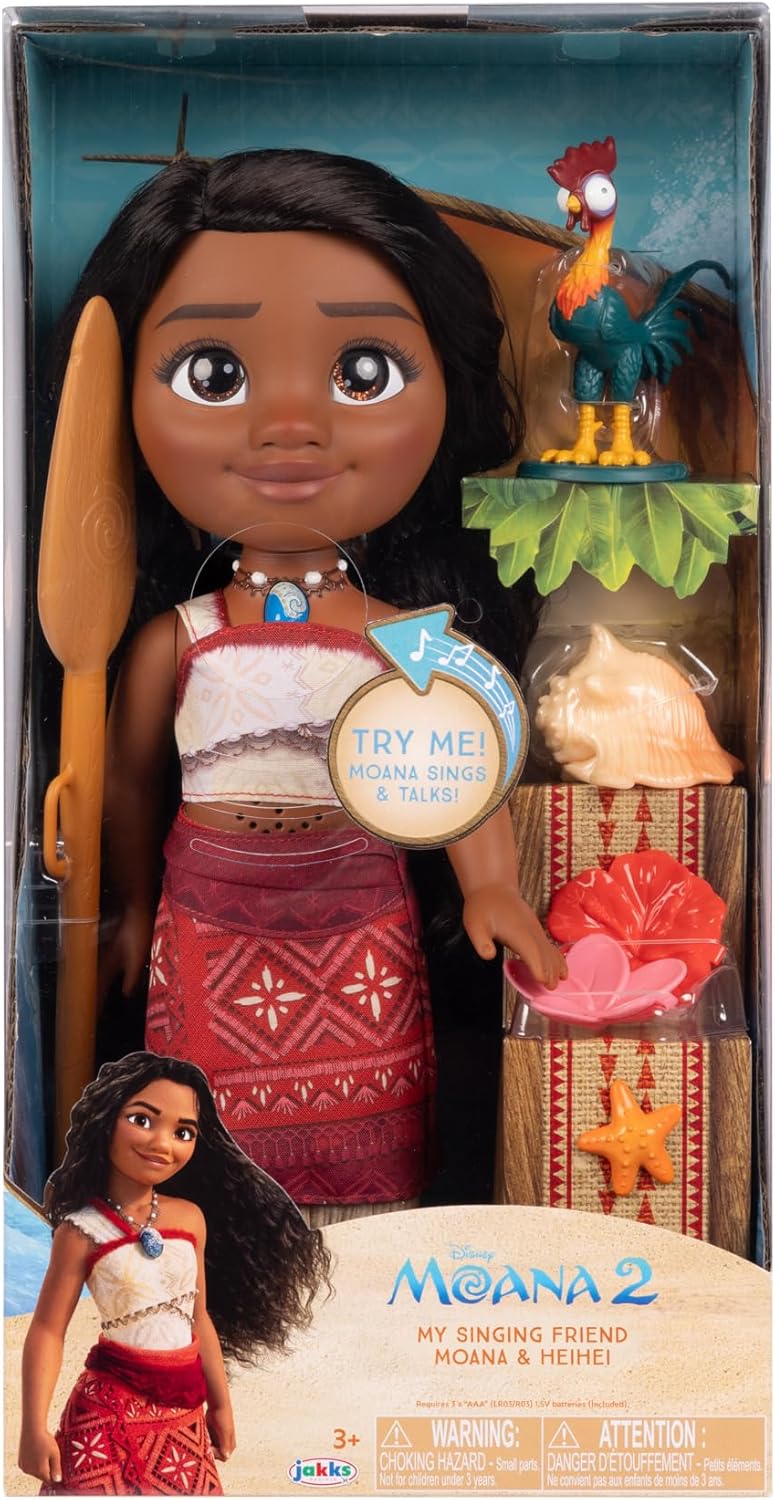 Disney Moana 2 My Singing Friend Moana Doll & Heihei Figure Playset for Girls Officially Licensed, Great Birthday Gift for Kids Girls and Boys