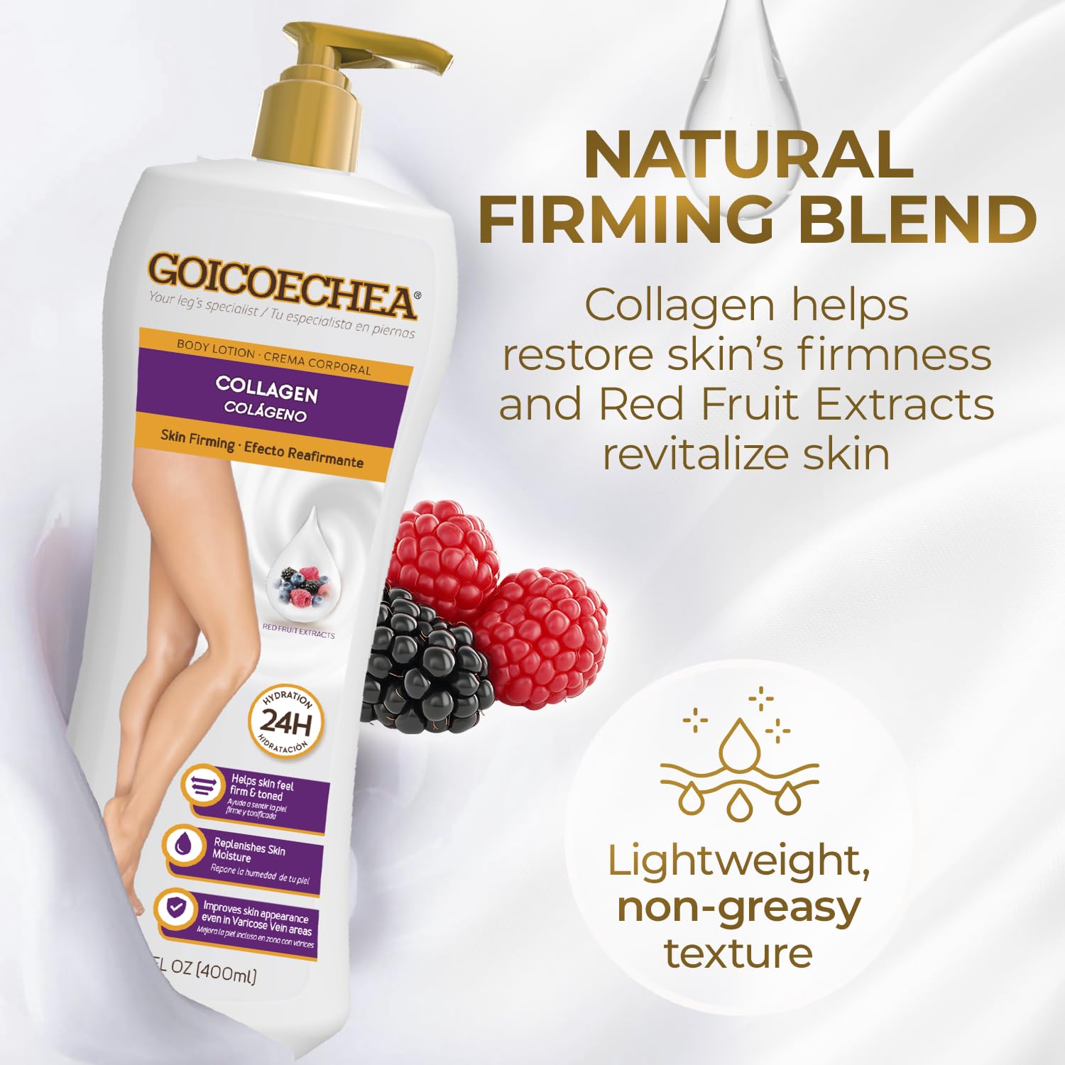 Goicoechea Skin Firming Cream | Body lotion with Collagen Elastin for Women, Skin Toned & Firming Lotion, Formula for Varicose Veins & Restless Legs, 24H Hydration, 13.5 oz, 1-Pack