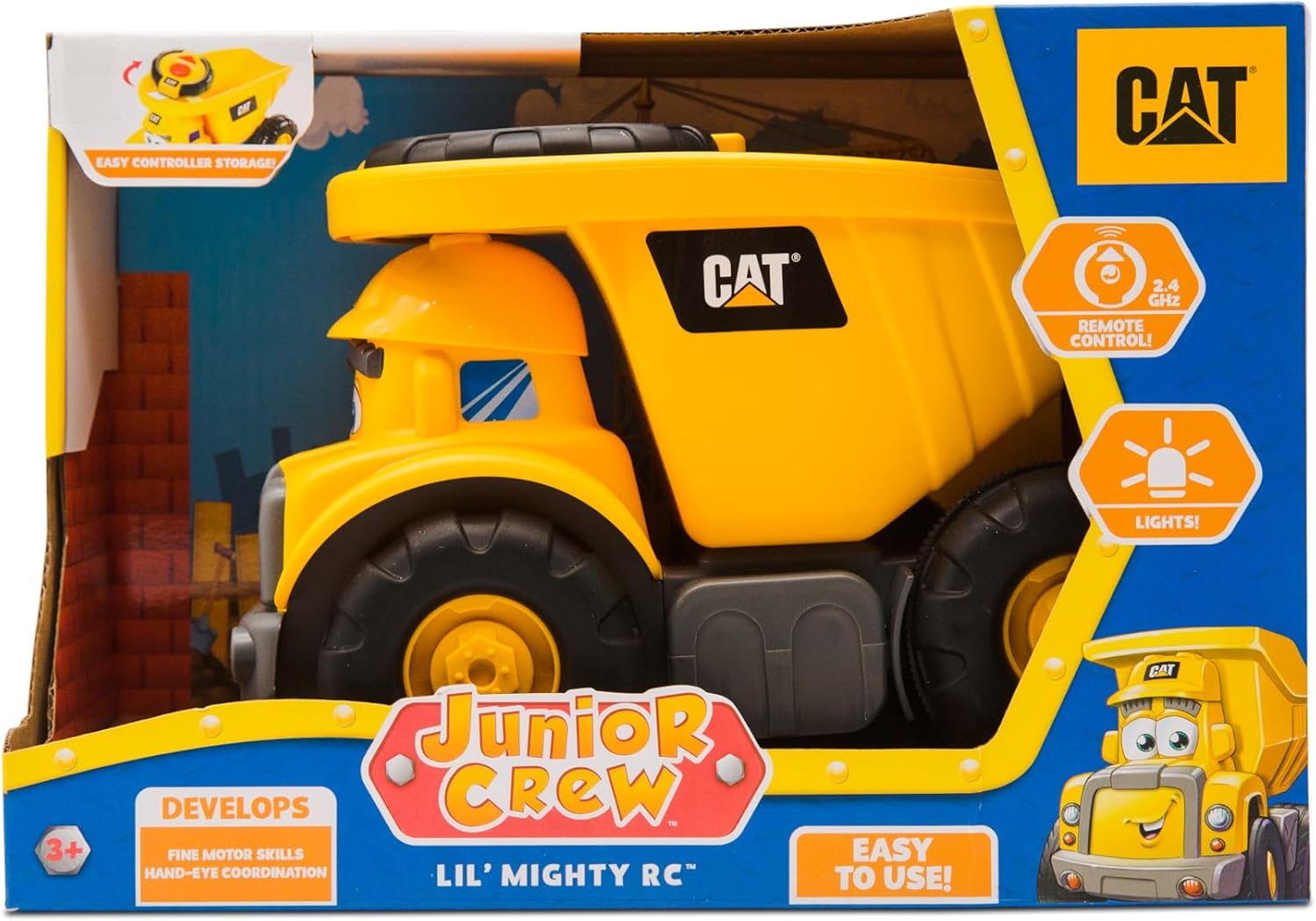 CAT Construction Toys, Junior Crew Lil' Movers Remote Control Truck, RC Car + Dump Truck, Working Headlights, with Child Friendly Controller