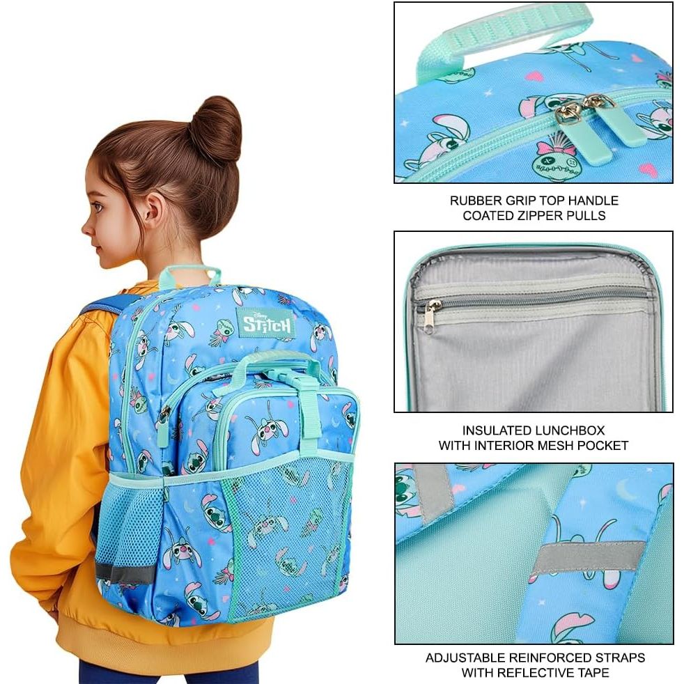 Bioworld Disney's Stitch 2-Piece 16" Premium Youth Backpack & Lunch Kit Set For Girls