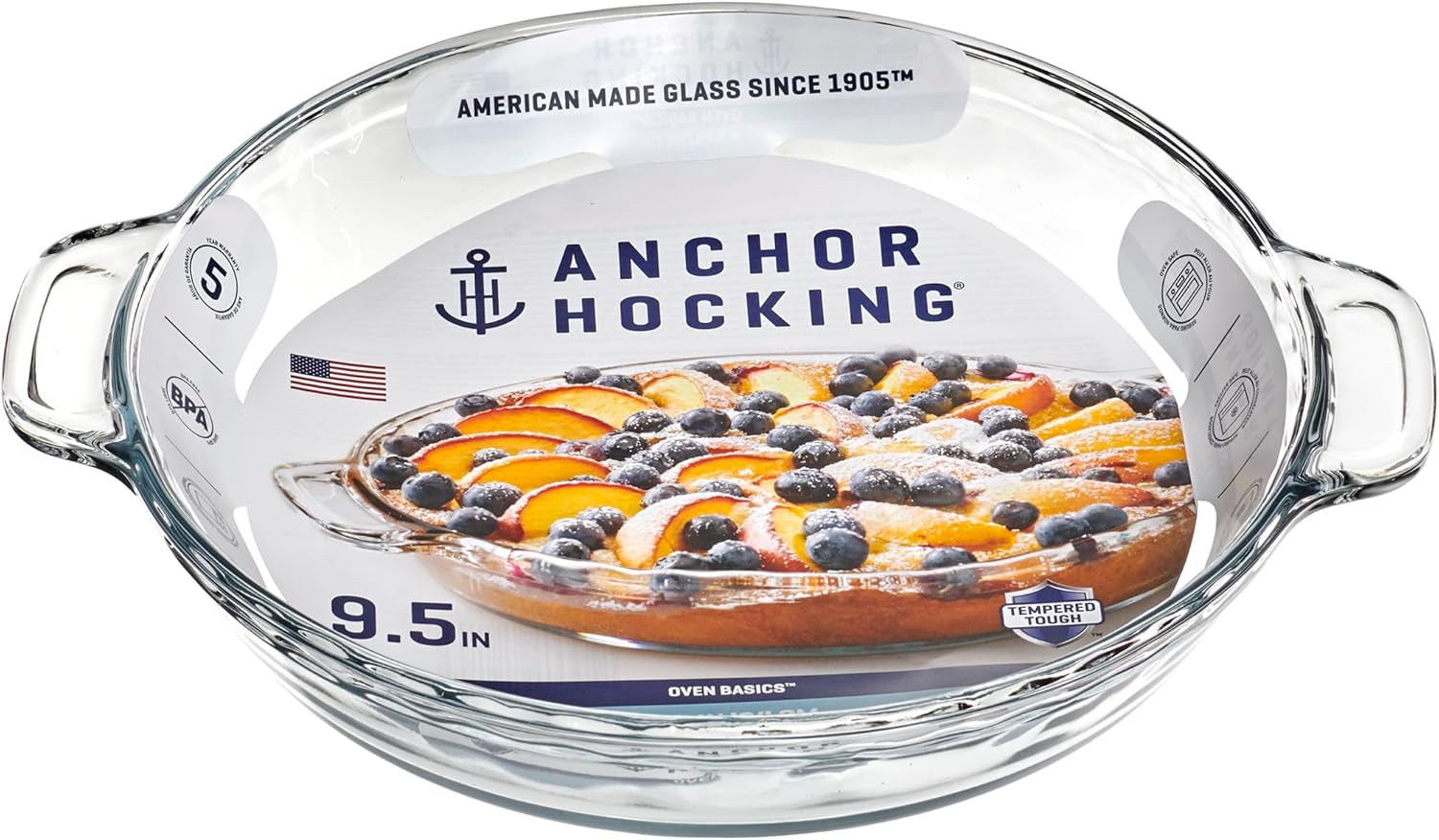 Anchor Hocking Oven Basics 9.5-Inch Deep Pie Plate, Clear, 1 Piece