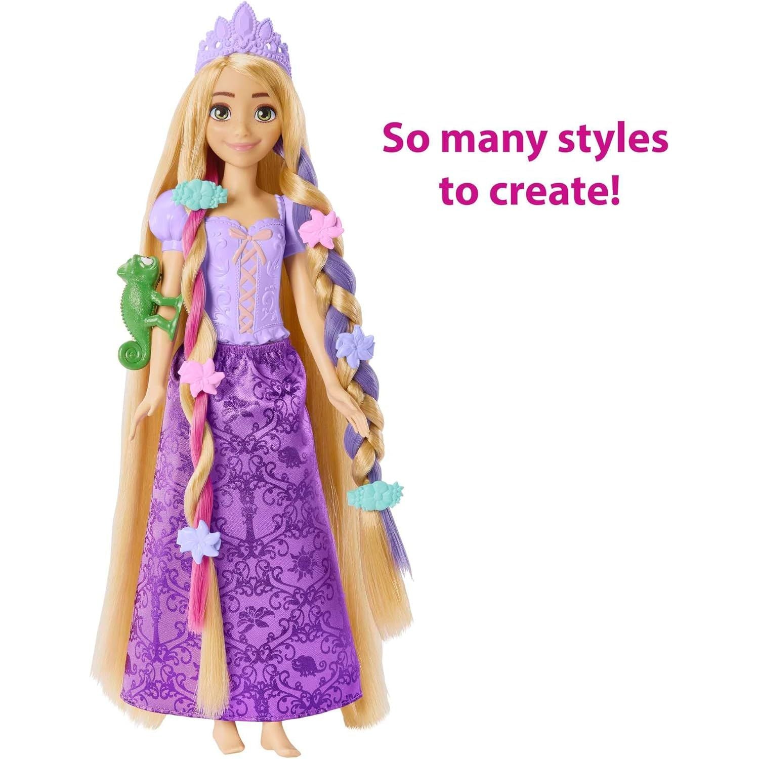 Mattel Disney Princess Rapunzel Fashion Doll with 2 Color-Change Hair Extensions & 10 Hairstyling Pieces, Inspired by The Disney Movie Tangled