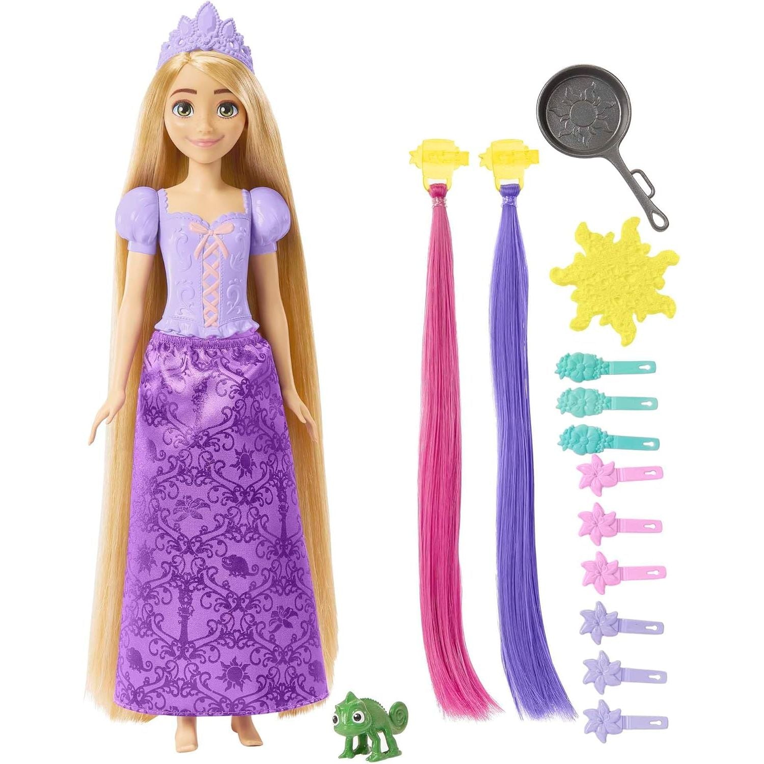 Mattel Disney Princess Rapunzel Fashion Doll with 2 Color-Change Hair Extensions & 10 Hairstyling Pieces, Inspired by The Disney Movie Tangled