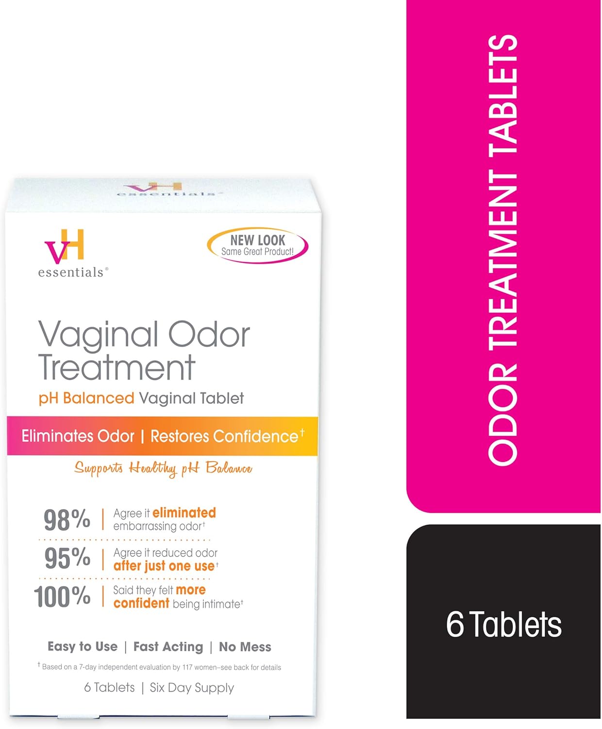 VH essentials Vaginal Odor Treatment, pH Balanced Suppositories, 6 Tablets