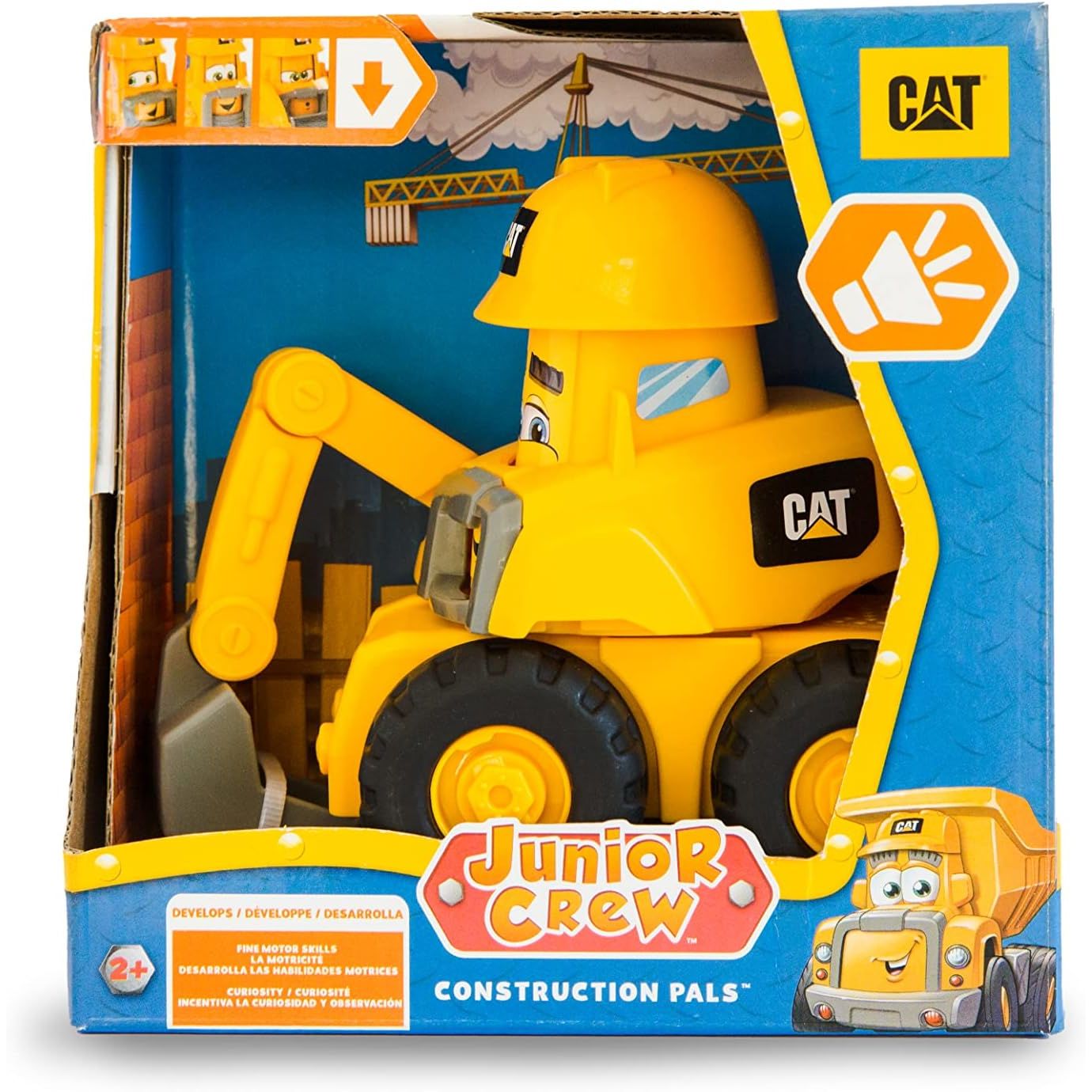 CAT Construction Toys, Junior Crew Construction Pals Excavator EduCATional Preschool Vehicle with Kid Vroom Sounds and Animated Face. for Ages 2+