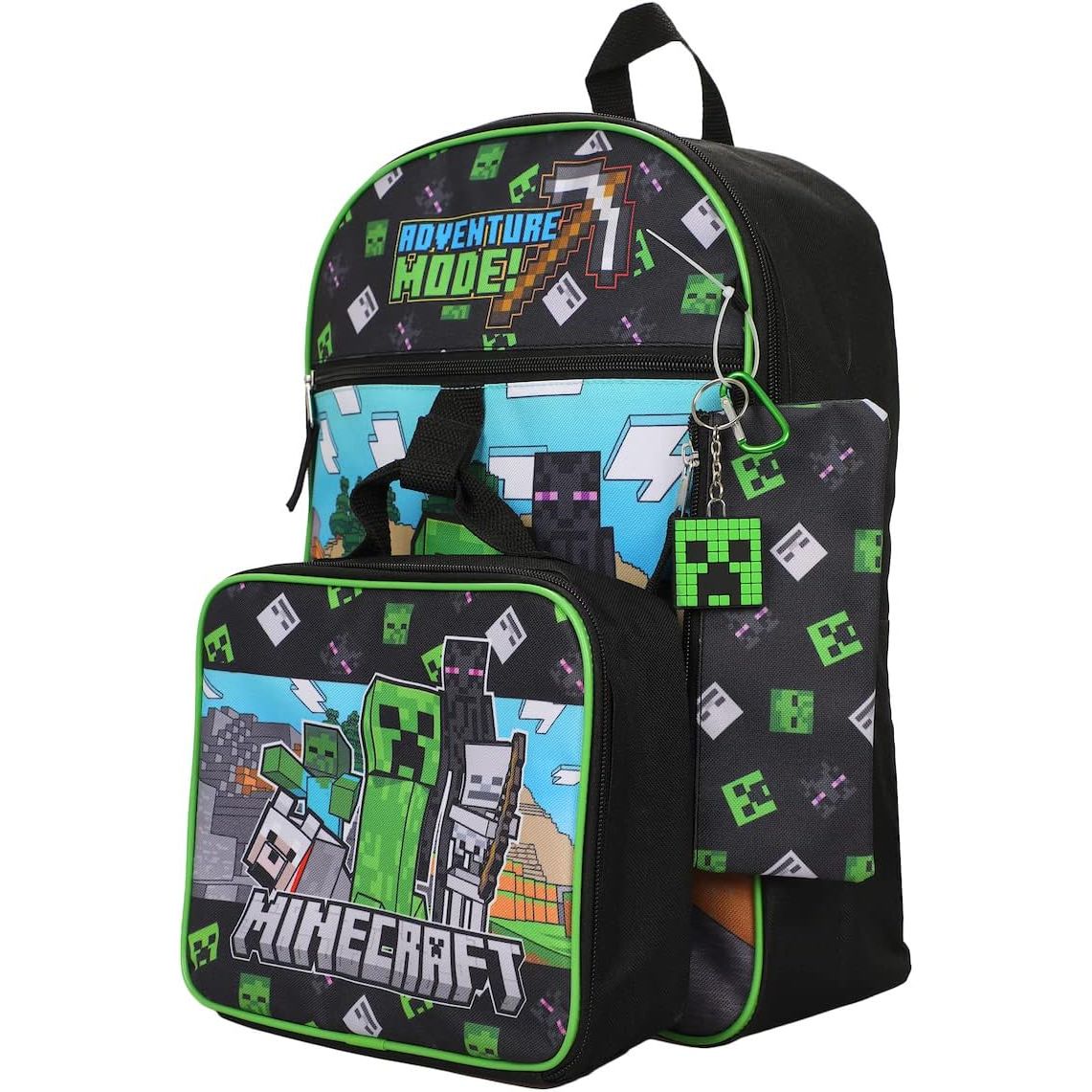 BIOWORLD Unisex Minecraft Adventure Mode 5-Piece Backpack set (Little Kid/Big Kid), Green, One size