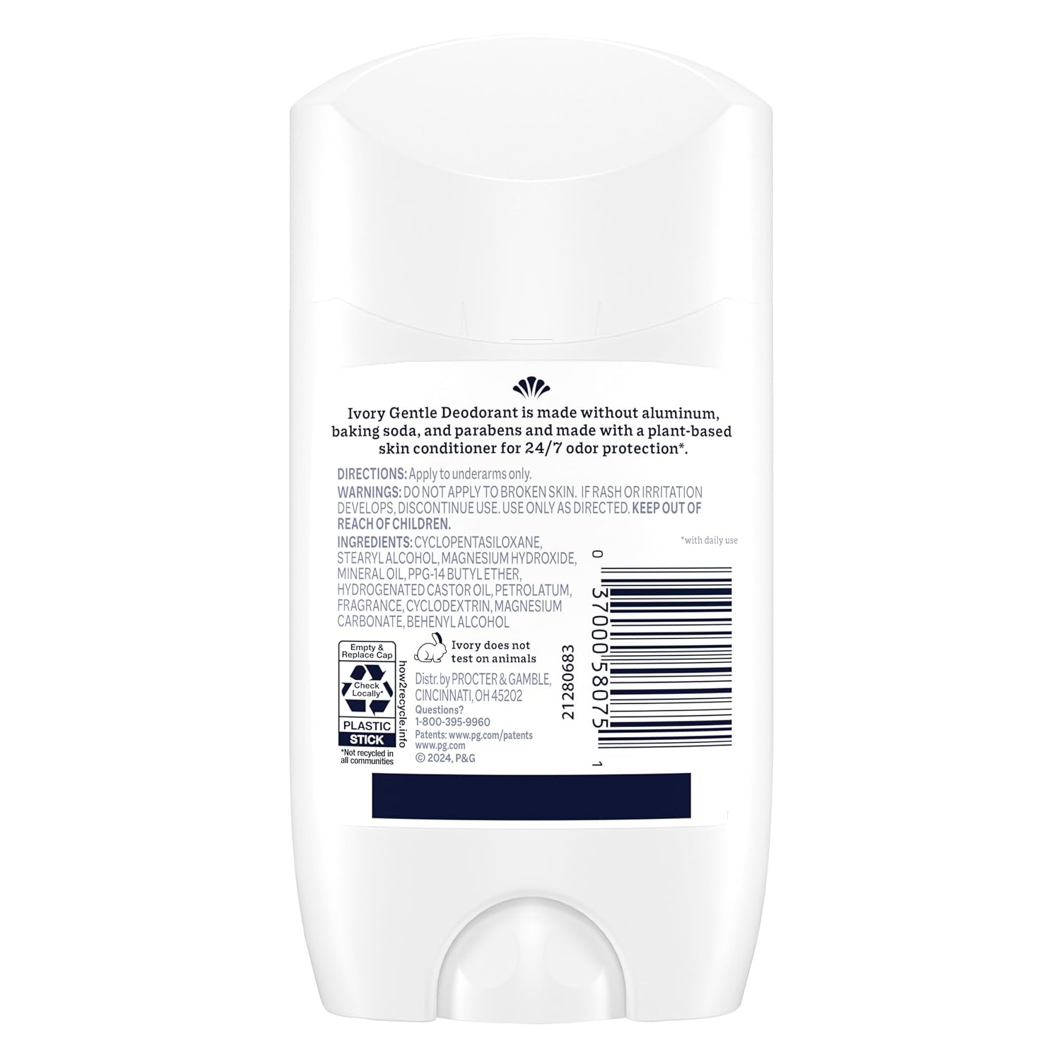Ivory Aluminum Free Deodorant, Notes of Aloe, 24hr Gentle Deodorant, Dermatologist Tested, Baking Soda Free, Paraben Free, 2.4 oz