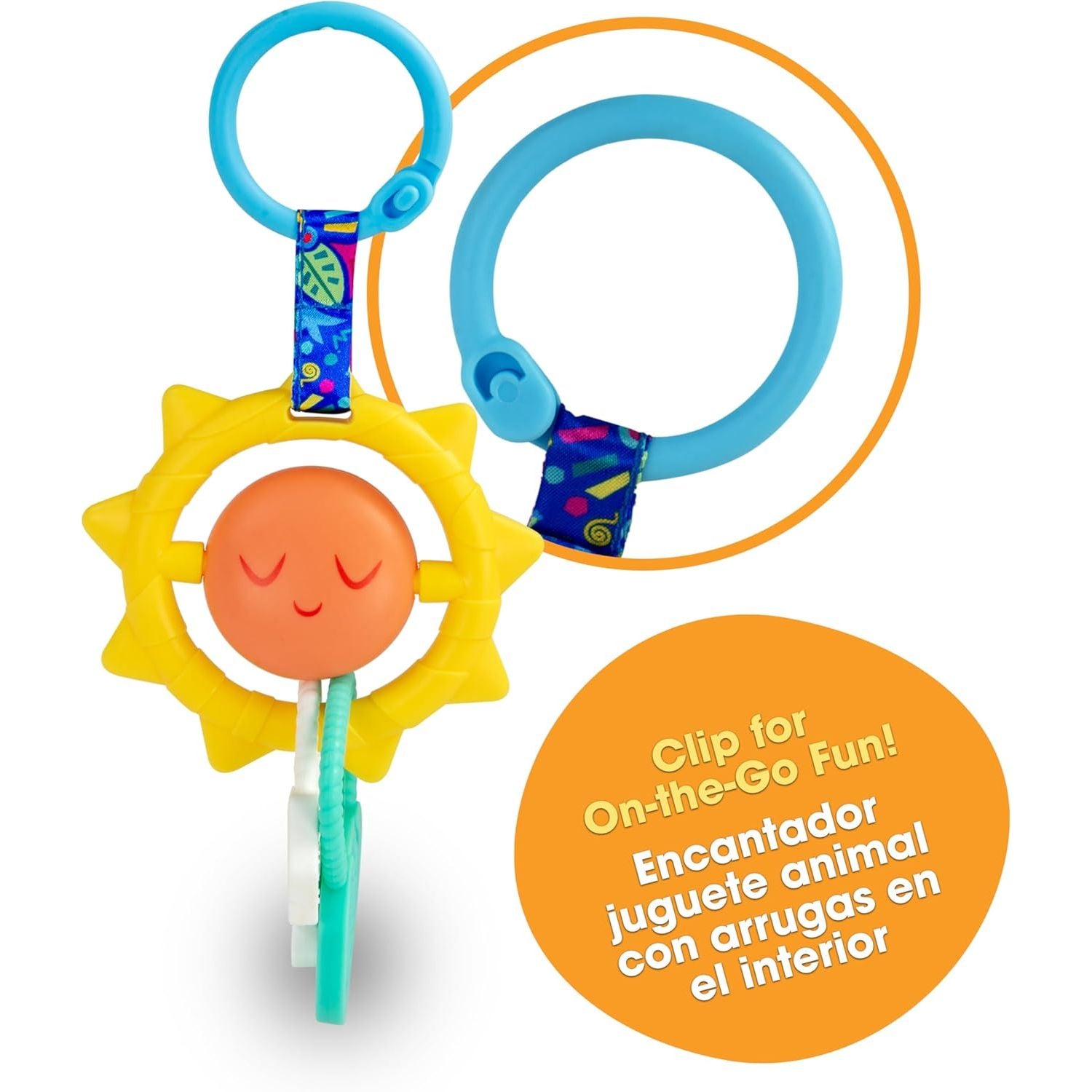 BEBE FUERTE Strong & Sunny Clip On Stroller Toy by Robin Arzon - Developmental Baby Teething Toys - Travel Toys for Infants - Teething Toy for 0 Months and Up