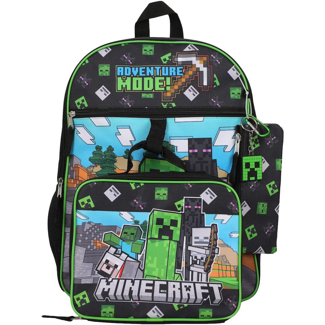 BIOWORLD Unisex Minecraft Adventure Mode 5-Piece Backpack set (Little Kid/Big Kid), Green, One size
