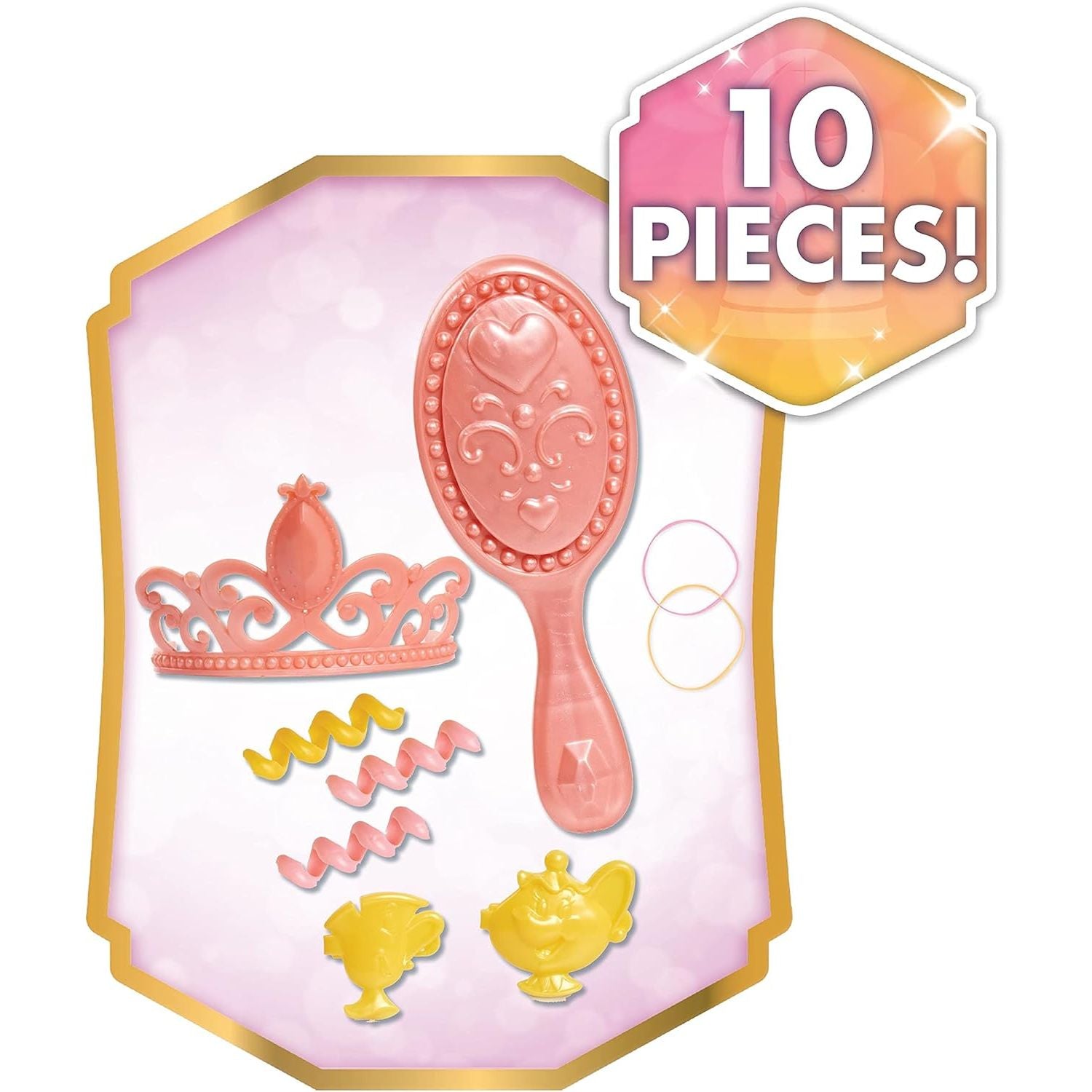Disney Princess Belle Styling Head, Brown Hair, 10 Piece Pretend Play Set, Beauty and the Beast, Officially Licensed Kids Toys for Ages 3 Up by Just Play