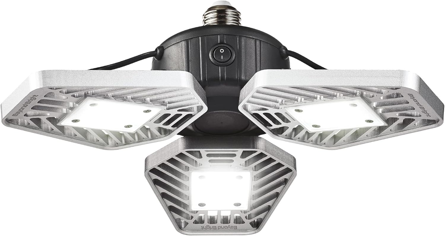 Ontel Beyond Bright LED Ultra-Bright Garage Light - 3 Adjustable Panels, Energy Efficient, Easy to Install, Durable and Long-Lasting Light for Garages, Warehouses and More
