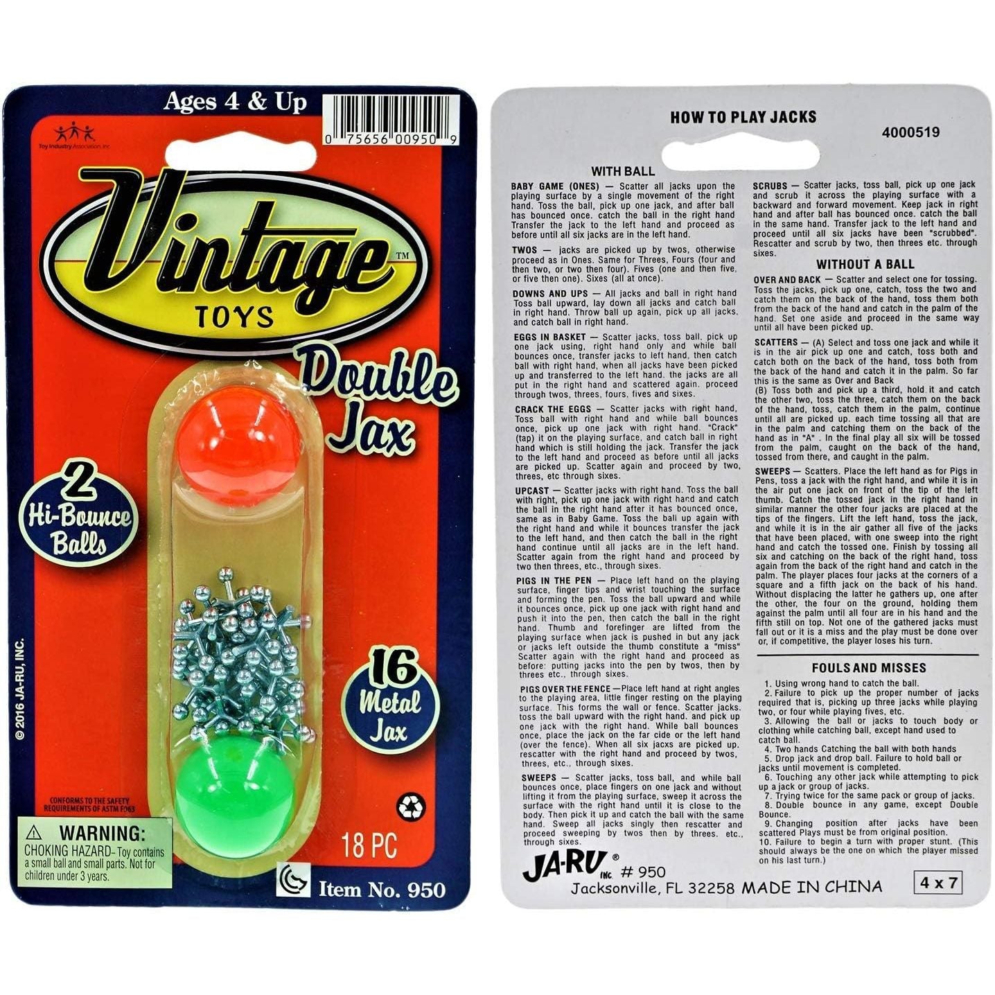 JA-RU Vintage Metal Jacks Game Set/Two Bouncy Balls.(1 Pack) Mini Jax Toy. Classic Family Retro Classics. Bulk Party Favors, Stocking Stuffers. 950-1B