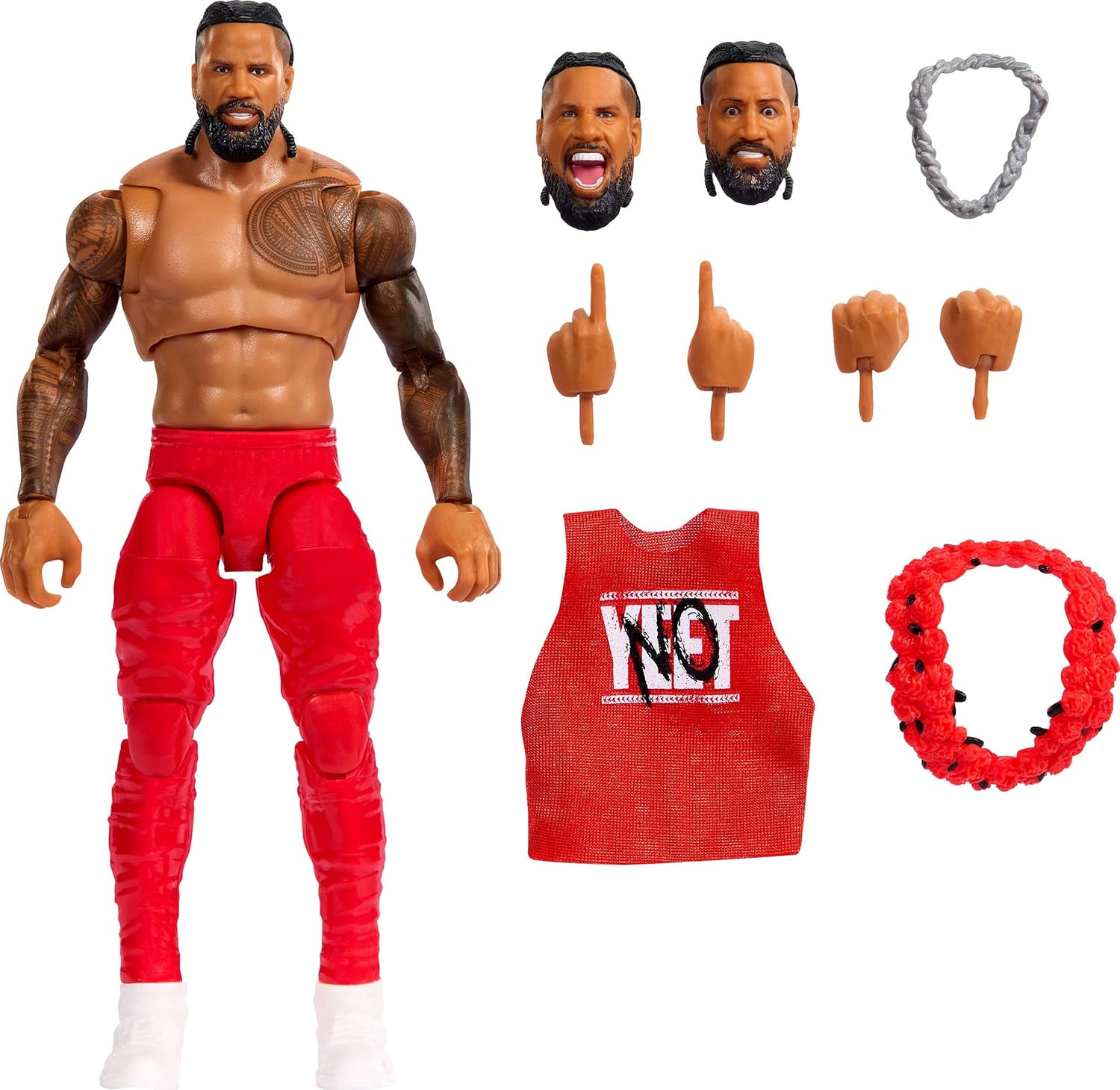 Mattel WWE Ultimate Edition Action Figure & Accessories Set, Jimmy USO 6-inch Collectible, Swappable Heads & Hands, 30 Articulation Points