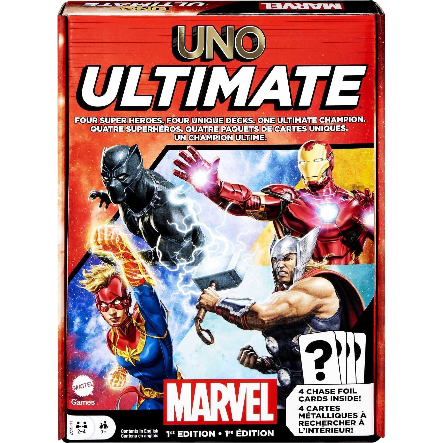 Mattel Games UNO Ultimate Marvel Card Game with 4 Character Decks, 4 Collectible Foil Cards & Special Rules, 2-4 Players, 2nd Edition