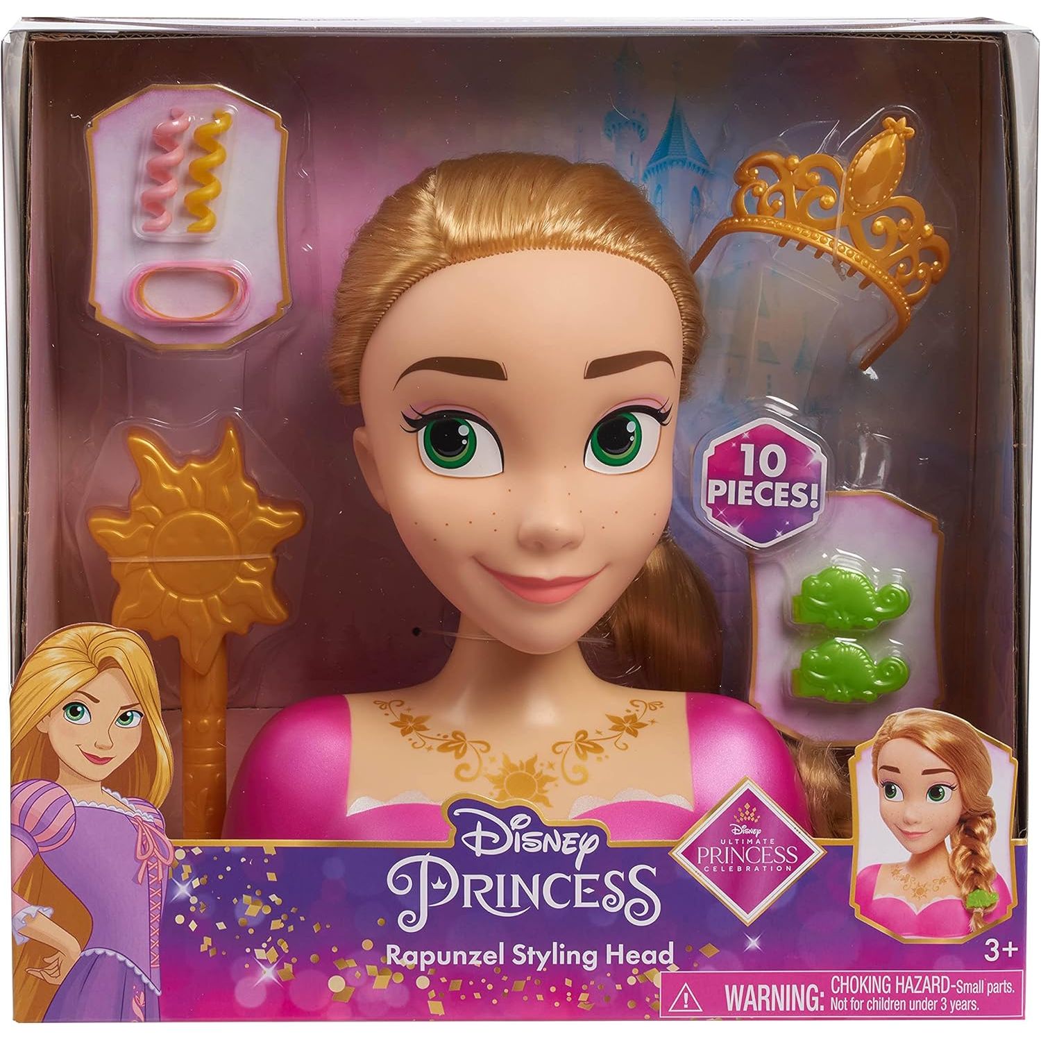 Disney Princess Rapunzel Styling Head, Blonde Hair, 10 Piece Pretend Play Set, Tangled, Kids Toys for Ages 3 Up by Just Play