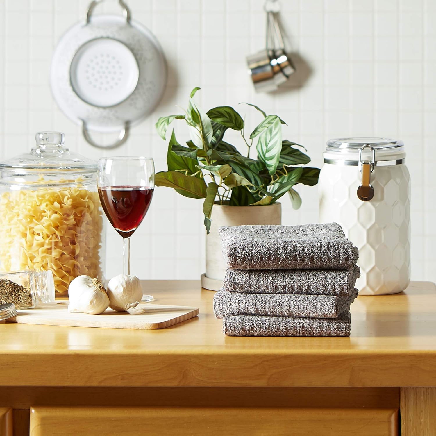 DII Basic Terry Collection Waffle Dishtowel Set, 15x26, Solid Gray, 4 Piece