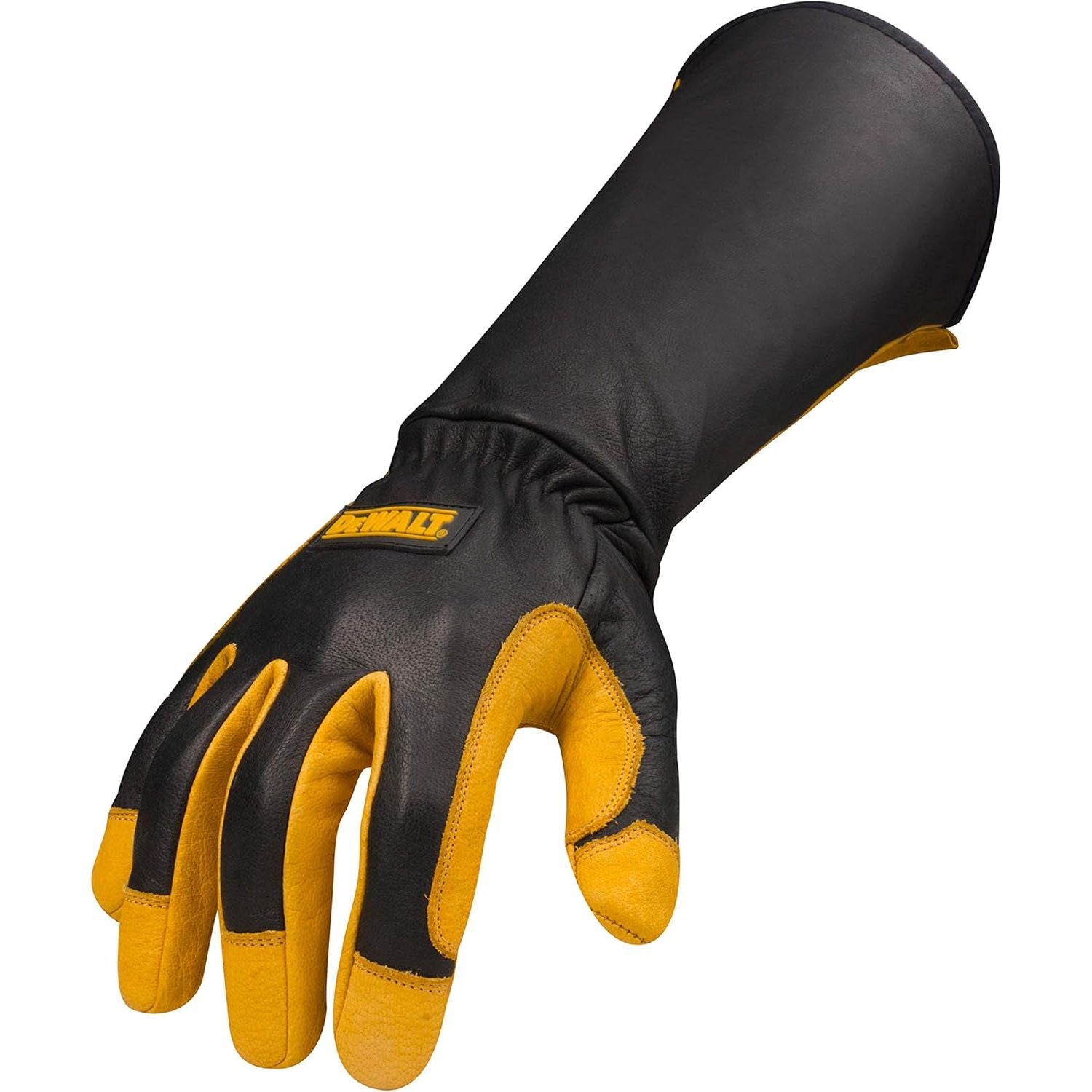 DEWALT Premium Leather Welding Gloves, Fire/Heat Resistant, Gauntlet-Style Cuff, Elastic Wrist