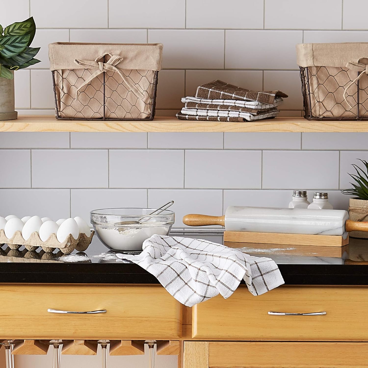 DII Basic Terry Collection Windowpane Dishcloth Set, 12x12, Brown, 6 Piece