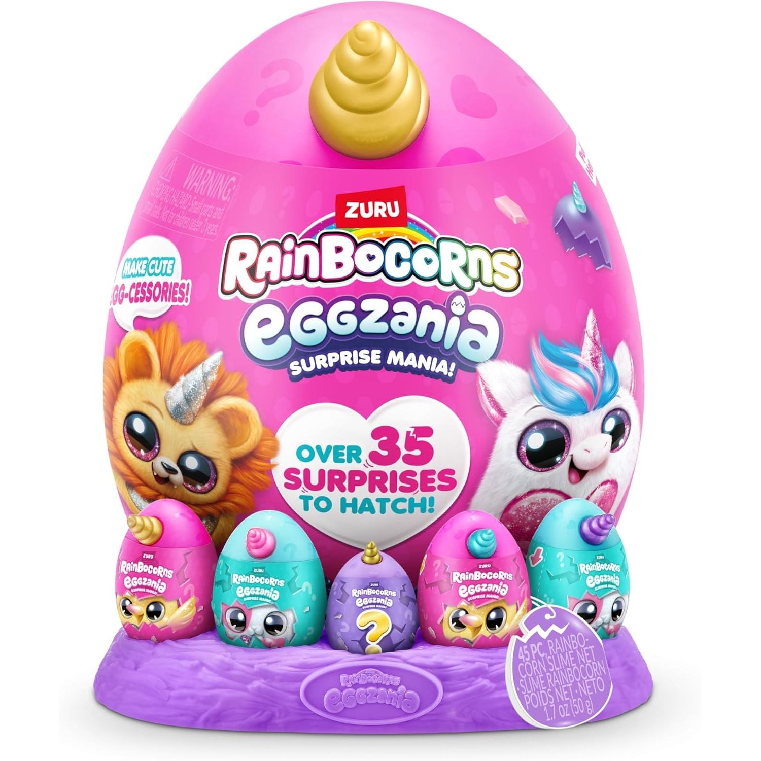 Rainbocorns Eggzania Surprise Mania Series 1 (Unicorn) by ZURU, Collectible Plush Stuffed Animal, Surprise Eggs, 5 Mini Eggs, Stickers, DIY Jewelry, Slime, Ages 3+ for Girls, Children