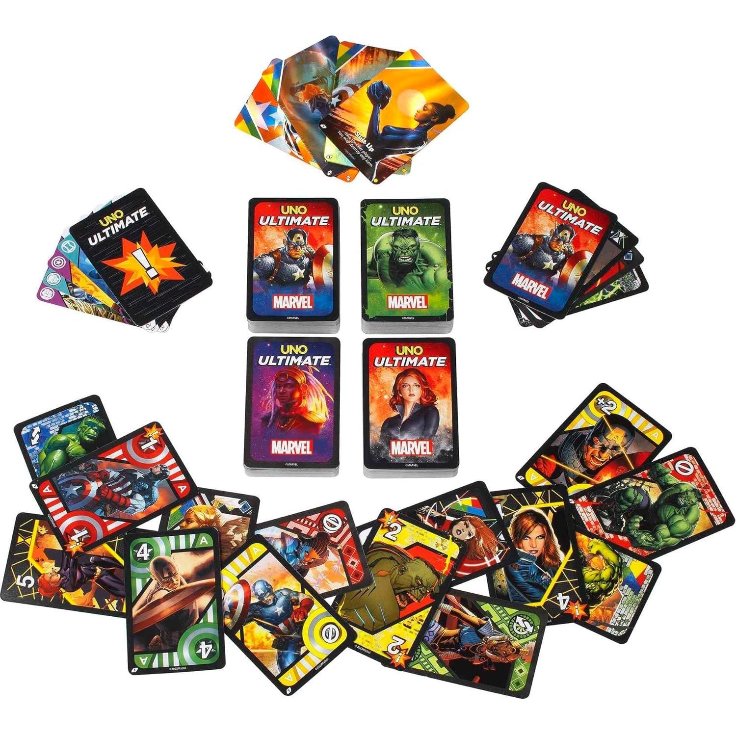 Mattel Games UNO Ultimate Marvel Card Game with 4 Character Decks, 4 Collectible Foil Cards & Special Rules, 2-4 Players, 2nd Edition