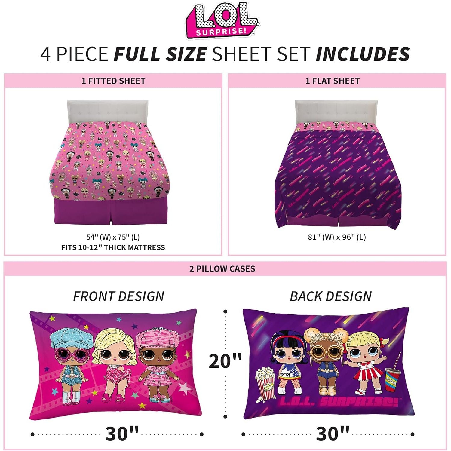 Franco Kids Bedding Super Soft Microfiber Sheet Set, Full, LOL Surprise