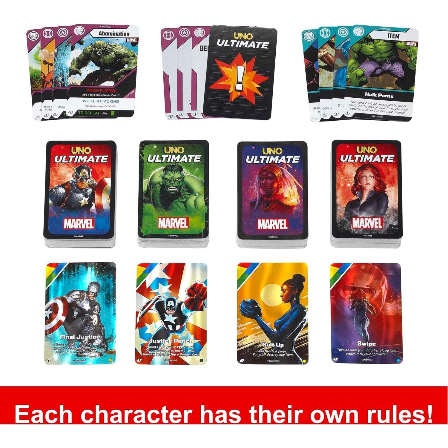 Mattel Games UNO Ultimate Marvel Card Game with 4 Character Decks, 4 Collectible Foil Cards & Special Rules, 2-4 Players, 2nd Edition